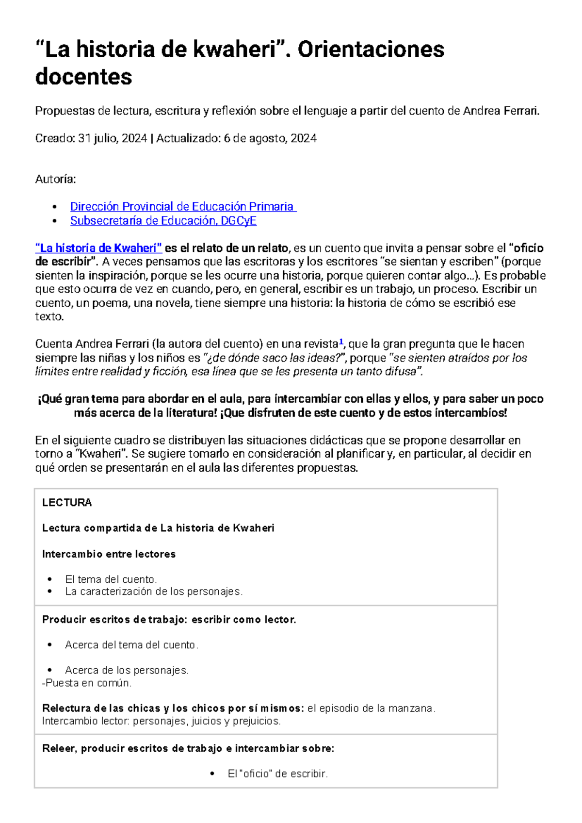 La historia de kwaheri. Orientaciones - “La historia de kwaheri ...