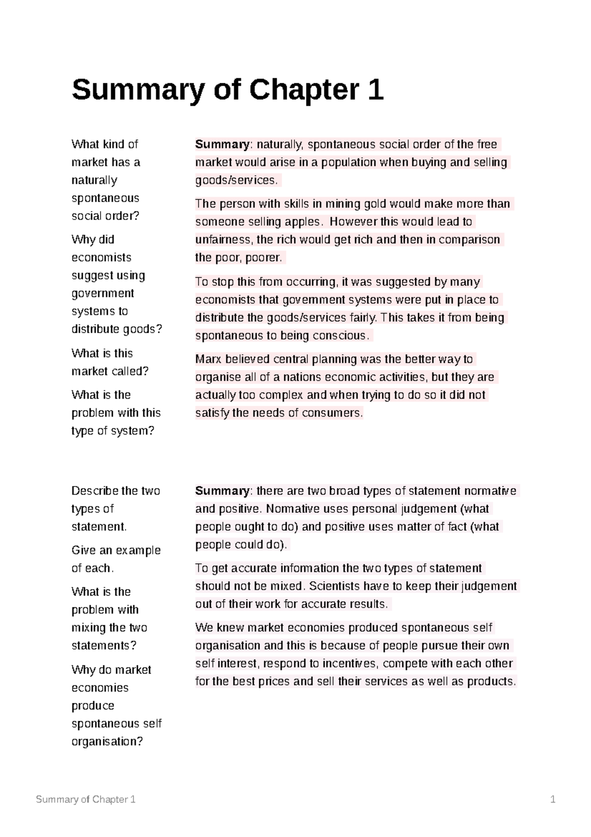 Summary Of Chapter 1 - Economics - Summary Of Chapter 1 What Kind Of ...