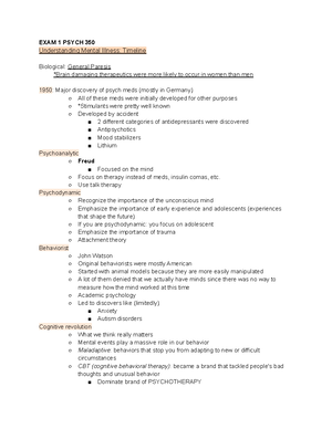 PSYC 350 - Exam 1 Study Guide - 2022 - Study Guide: Abnormal Psychology ...