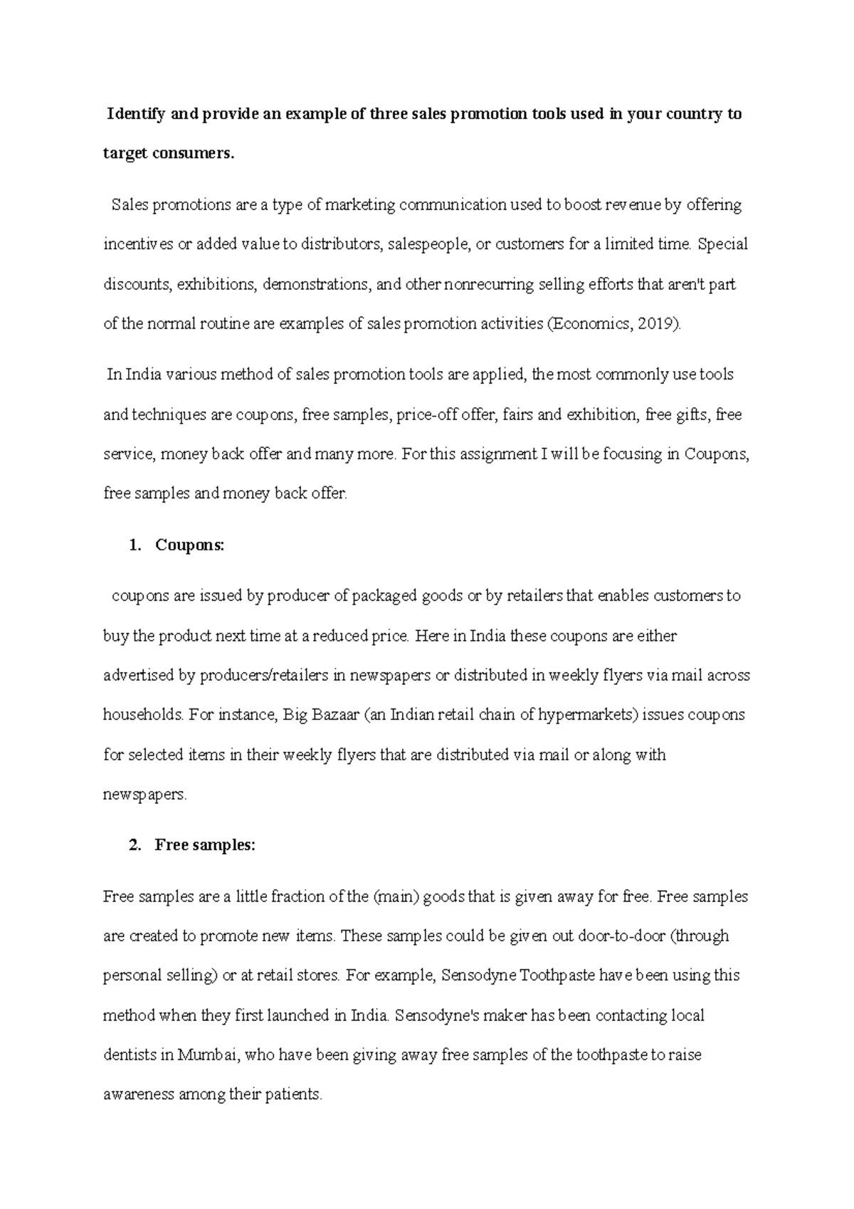 Bus 2201 written assignment unit 7 - Identify and provide an example of ...