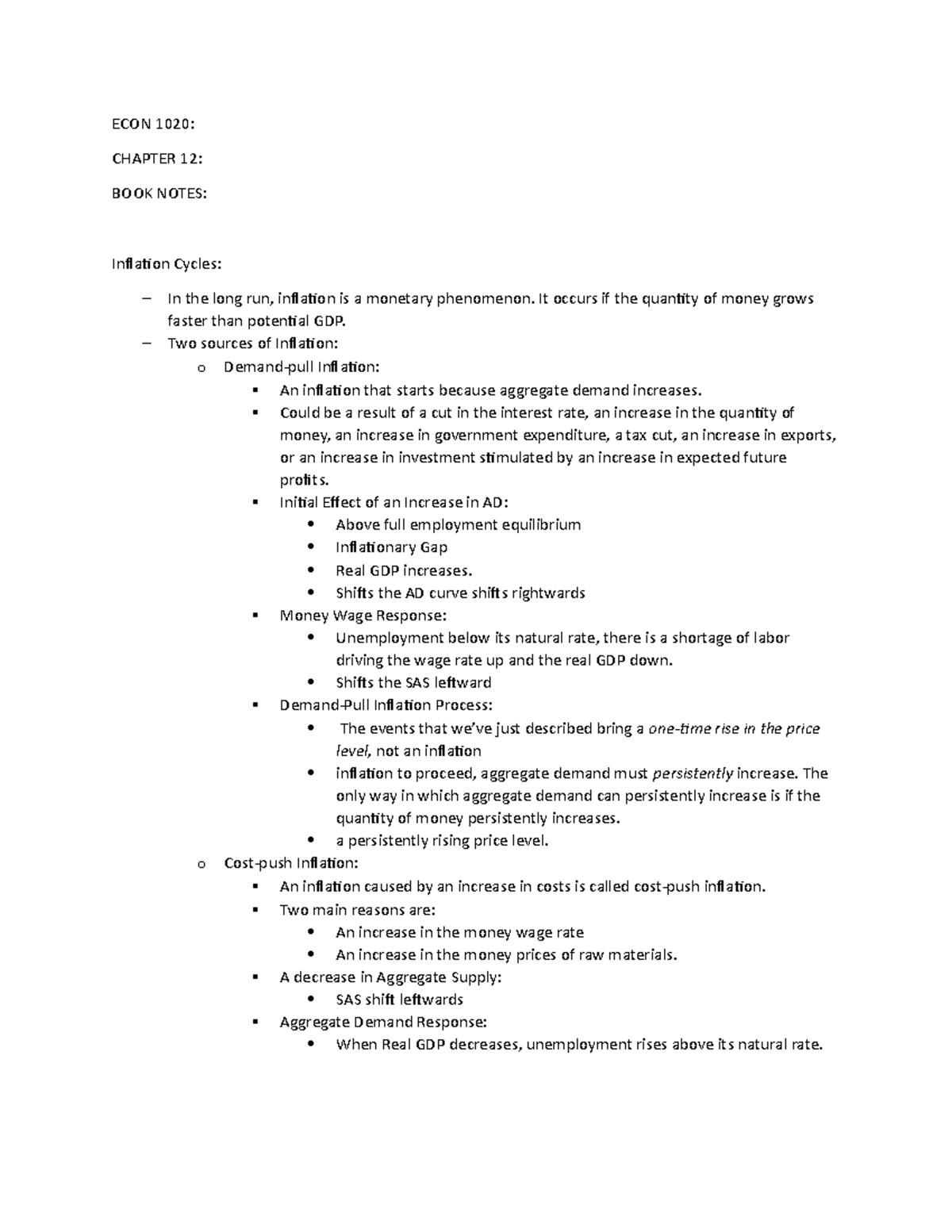 ECON 1020 Chapter 12 Notes - ECON 1020: CHAPTER 12: BOOK NOTES ...