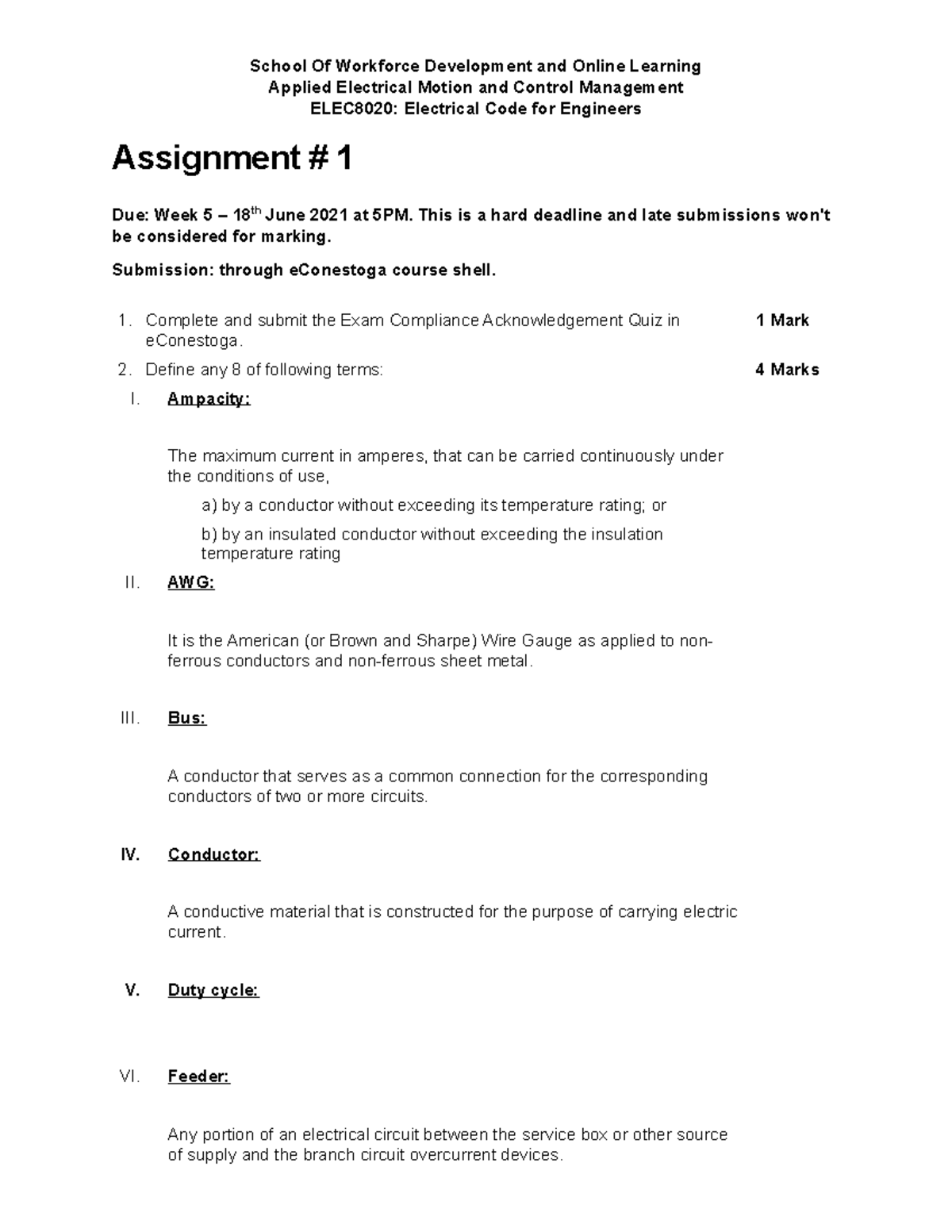 Assignment 1 ANS Canadian Electrical Code Applied Electrical