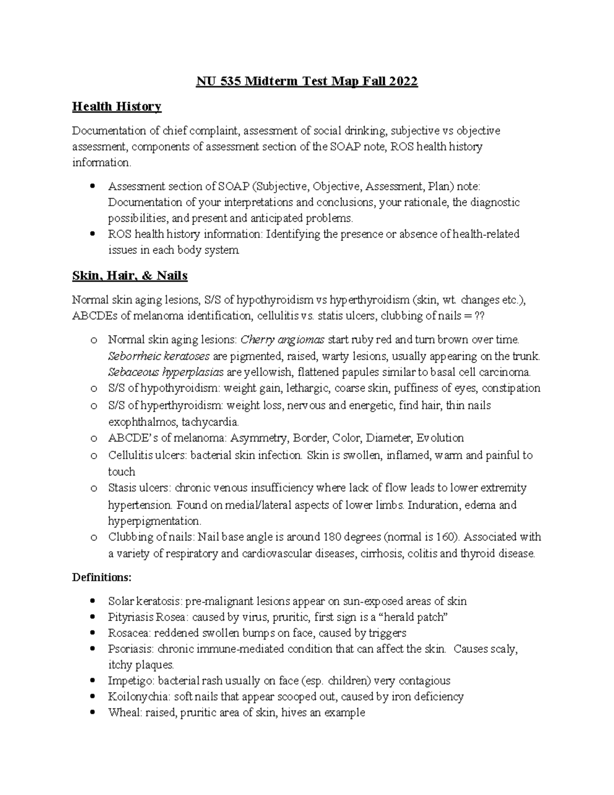 Midterm Test Map NU 535-Fall 22 copy copy - NU 535 Midterm Test Map ...