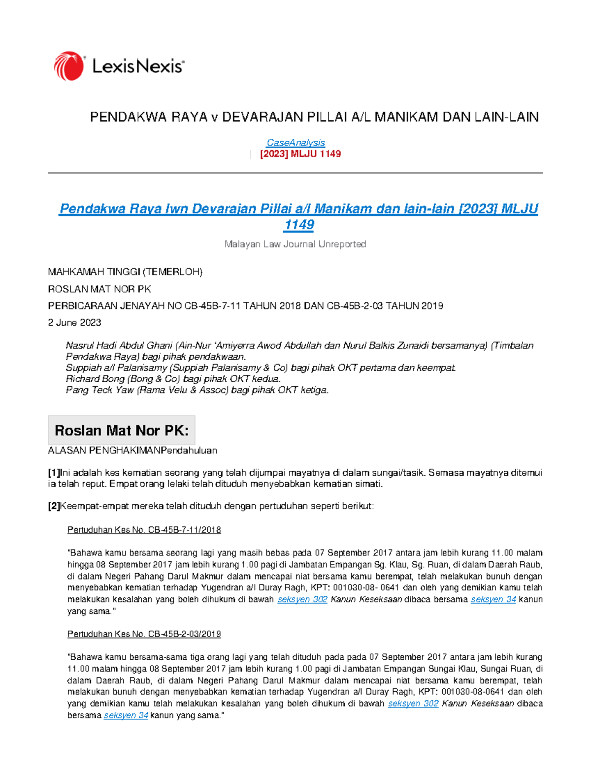 KES 2 Pendakwa Raya lwn Devarajan Pillai a l Manikam dan lain ...
