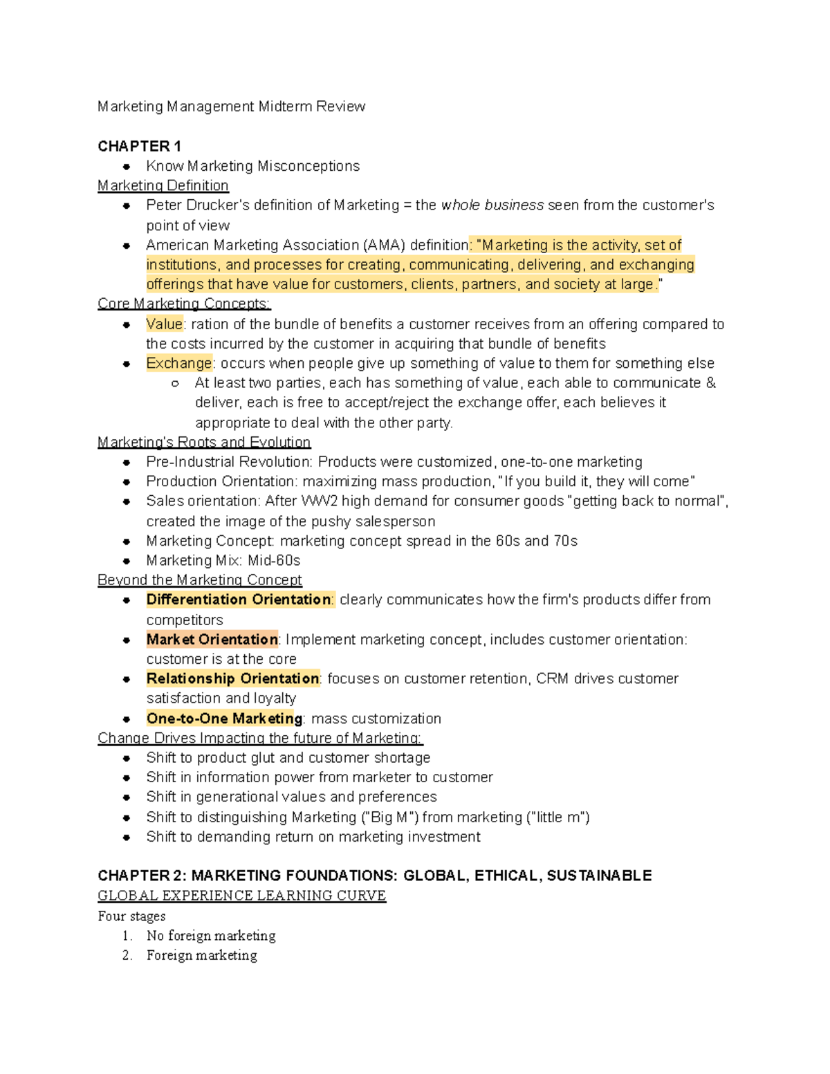 Marketing Management Midterm Review - Marketing Management Midterm ...