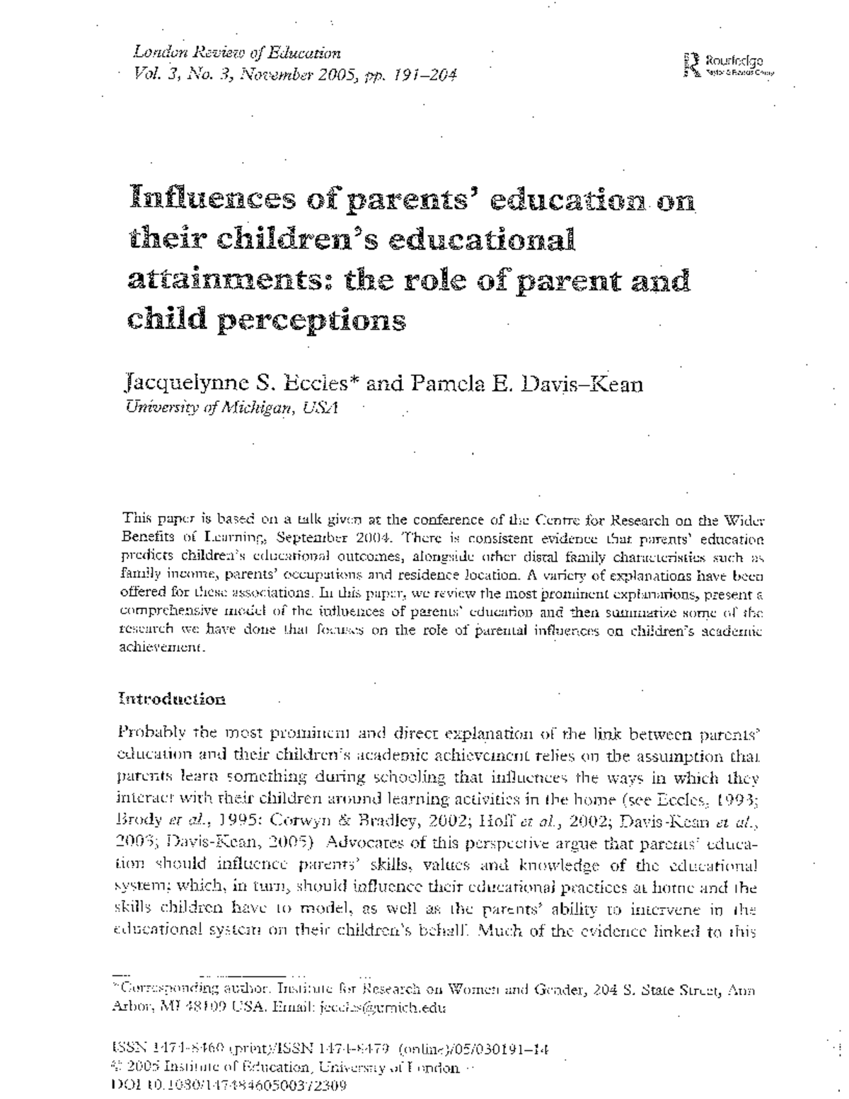 Influences of parents education on their children - Contemporary Arts ...