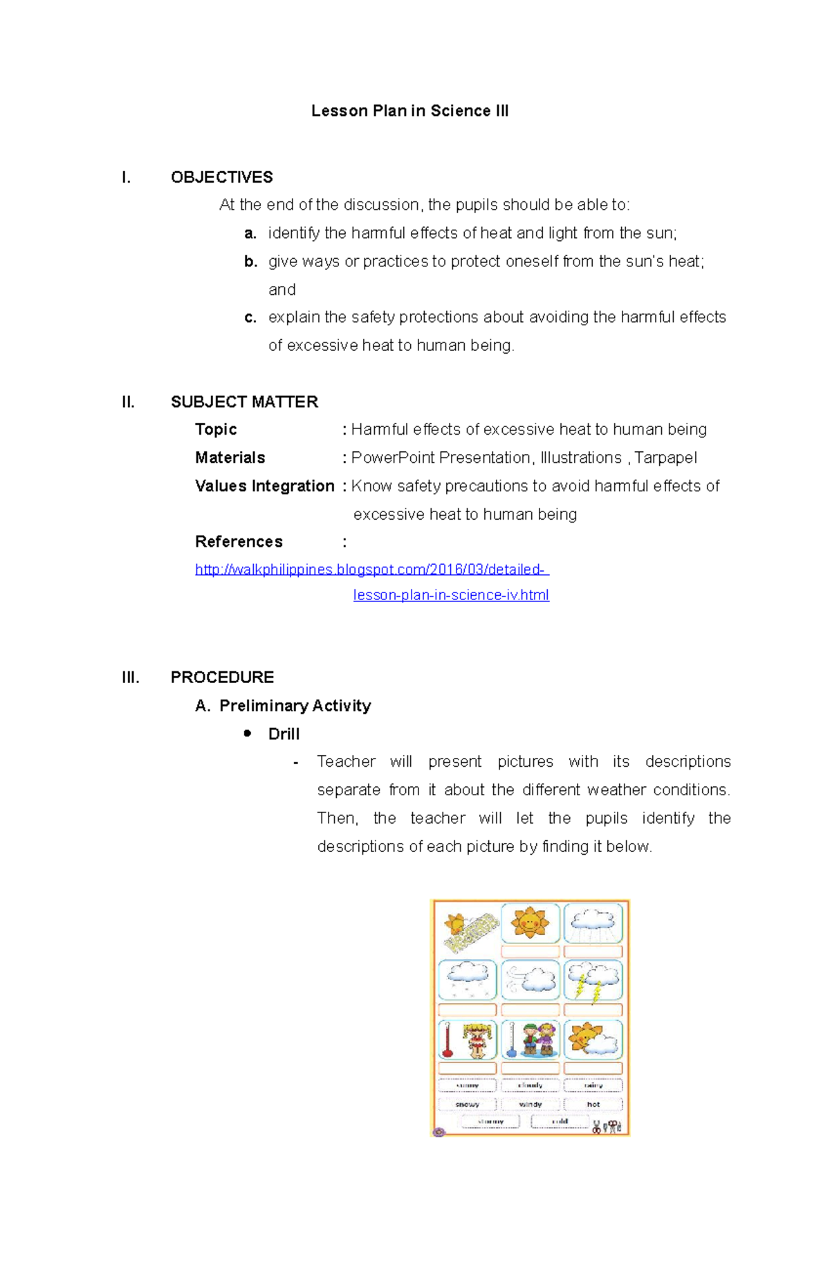 Lesson Plan In Science 3 OBJECTIVES At The End Of The Discussion The 