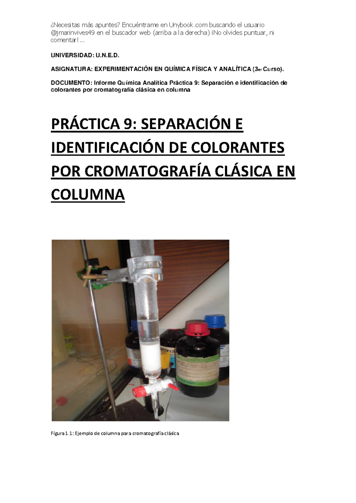 Informe de Química Analítica Separación e identificación de colorantes por StuDocu