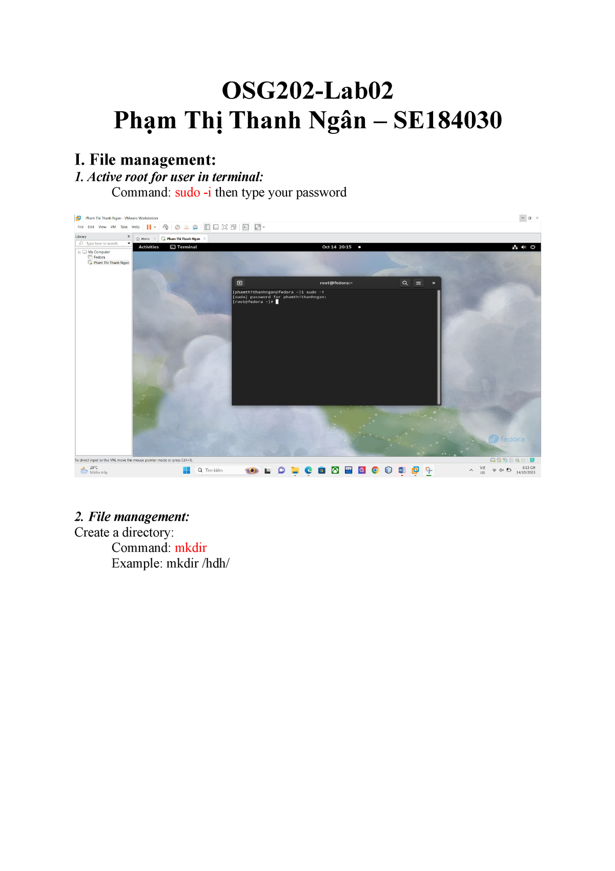 OSG202 LAB2 Fedora - OSG202-Lab Phạm Thị Thanh Ngân – SE I. File ...