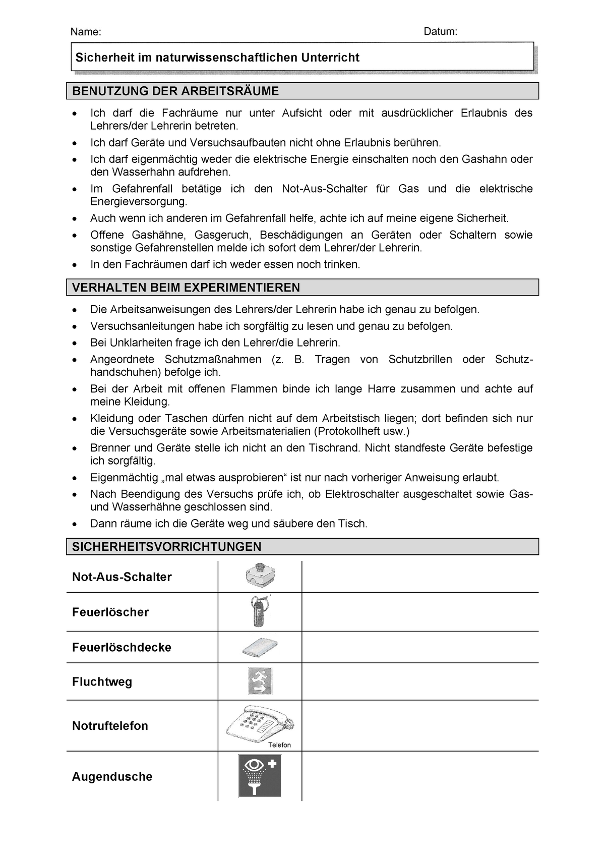 00 - Arbeitsblatt - Sicherheitsbelehrung - Naturwissenschaften ...