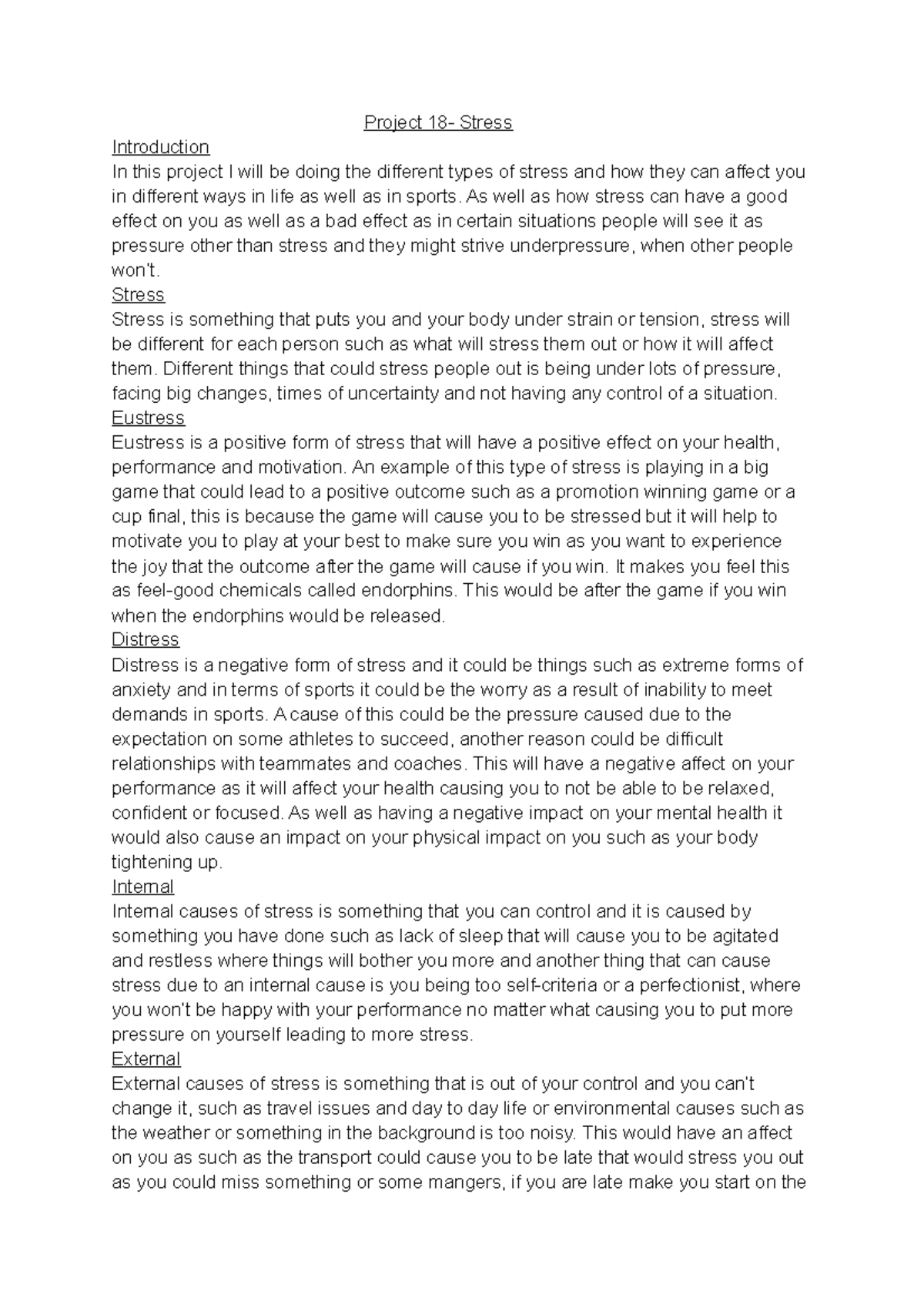 Project 18 - sports - Project 18- Stress Introduction In this project I ...