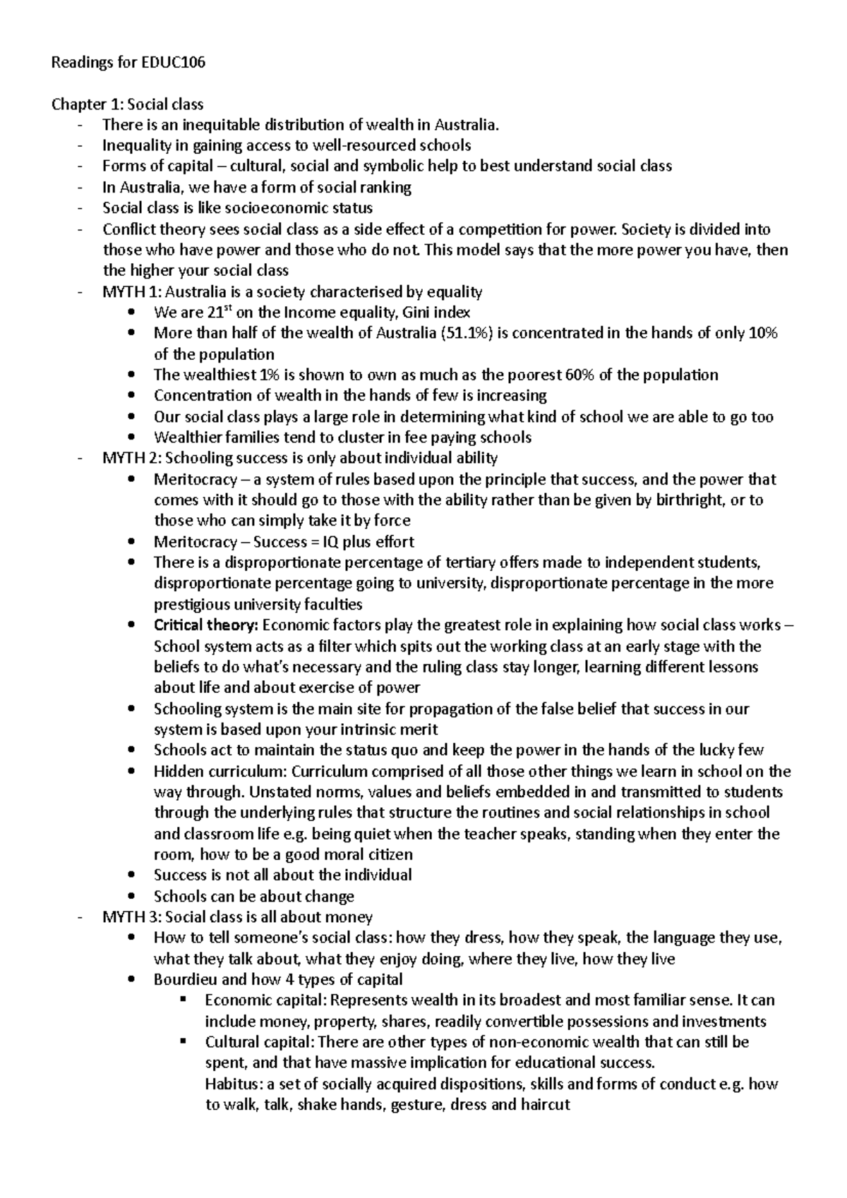 Readings for EDUC106 - Readings for EDUC Chapter 1: Social class ...