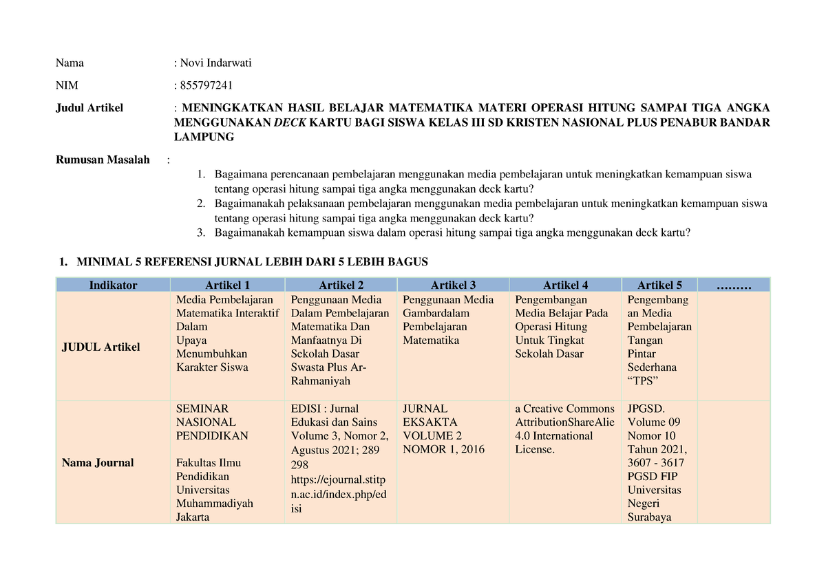 Tugas Karil 1 Pembuatan Artikel - Nama : Novi Indarwati NIM : 855797241 ...