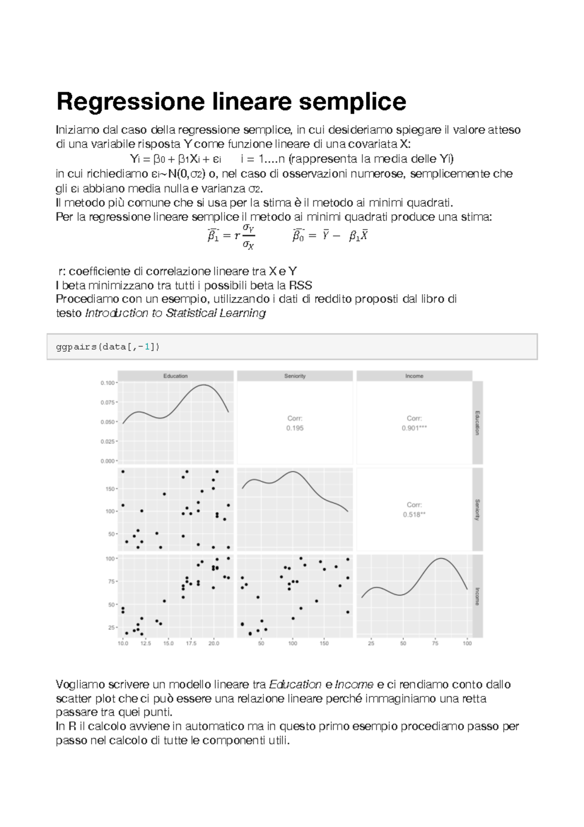 Regressione lineare - appunti per esame - Regressione lineare semplice ...