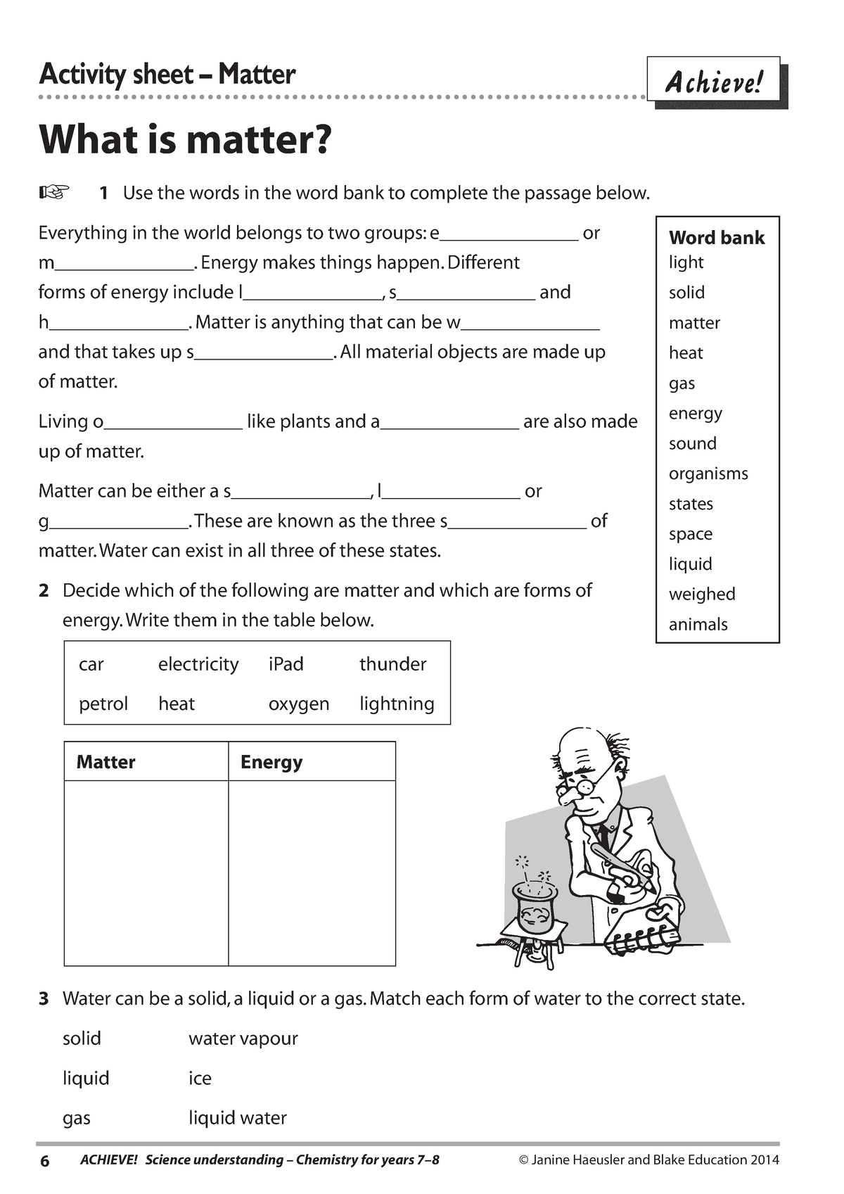 Year 8sci I What Is Matter Worksheet Achieve 6 Achieve Science Understanding Chemistry For