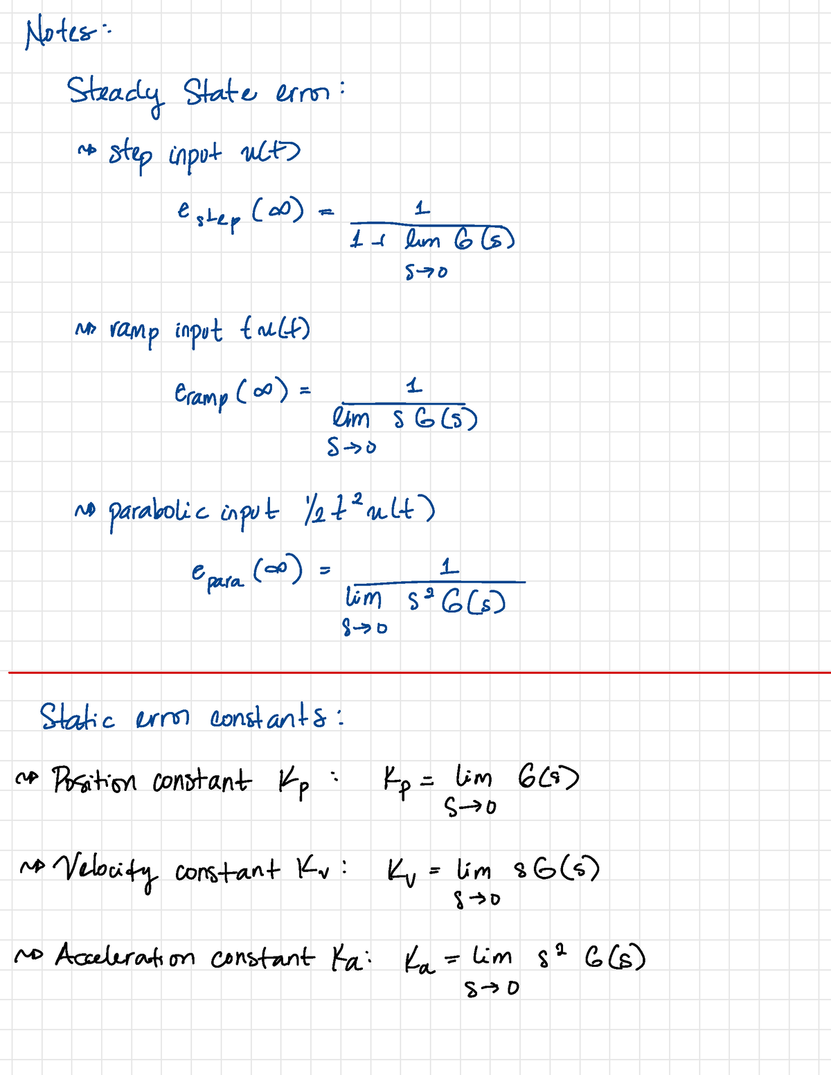 7. Static Error Constants - ####### Notes : steady state error : step input  was Estep ( s) = 1- t t - Studocu