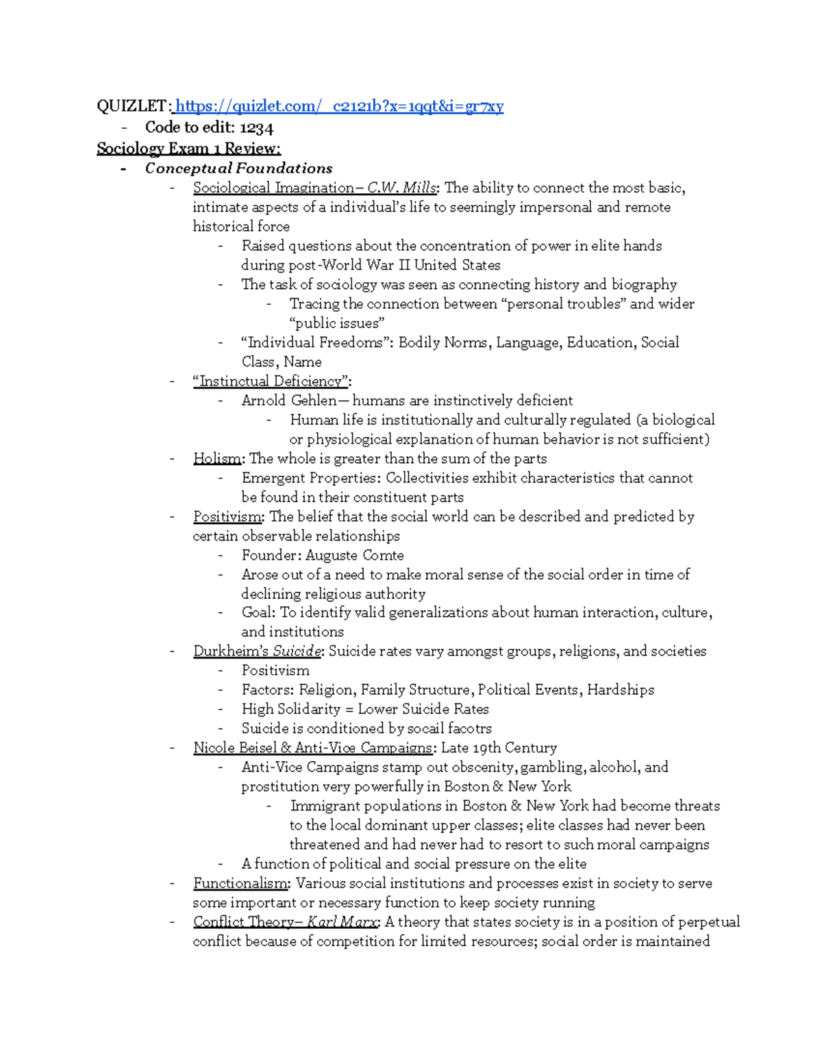 Sociology Exam 1 Review QUIZLETquizlet/_c2121b?x=1qqt&i=gr7xy Code