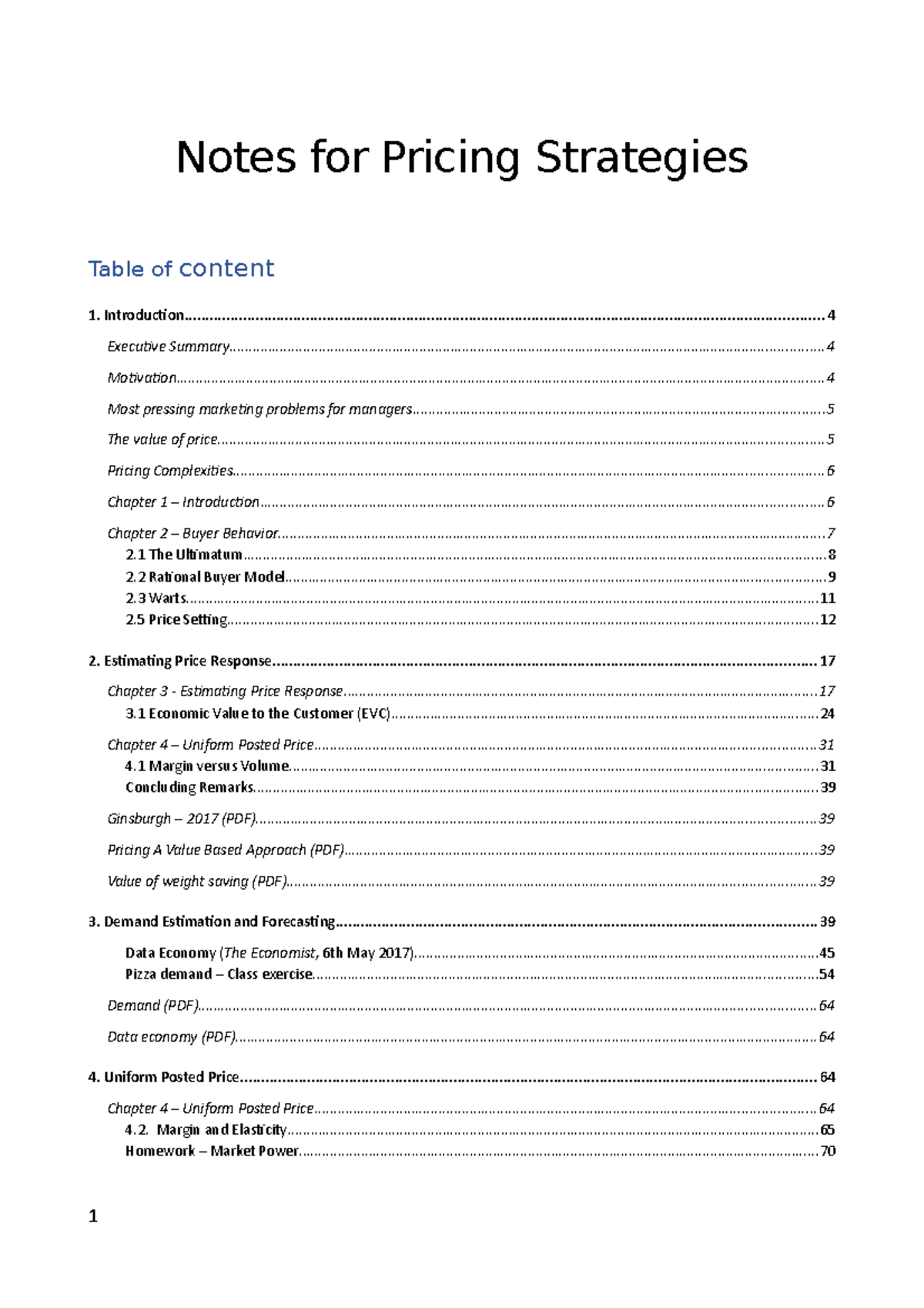 Notes for Pricing Strategies - - Studocu