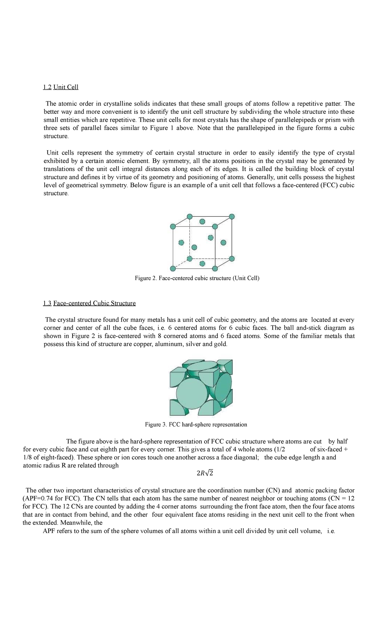 Chemistry for Engineers - 1 Unit Cell The atomic order in crystalline ...