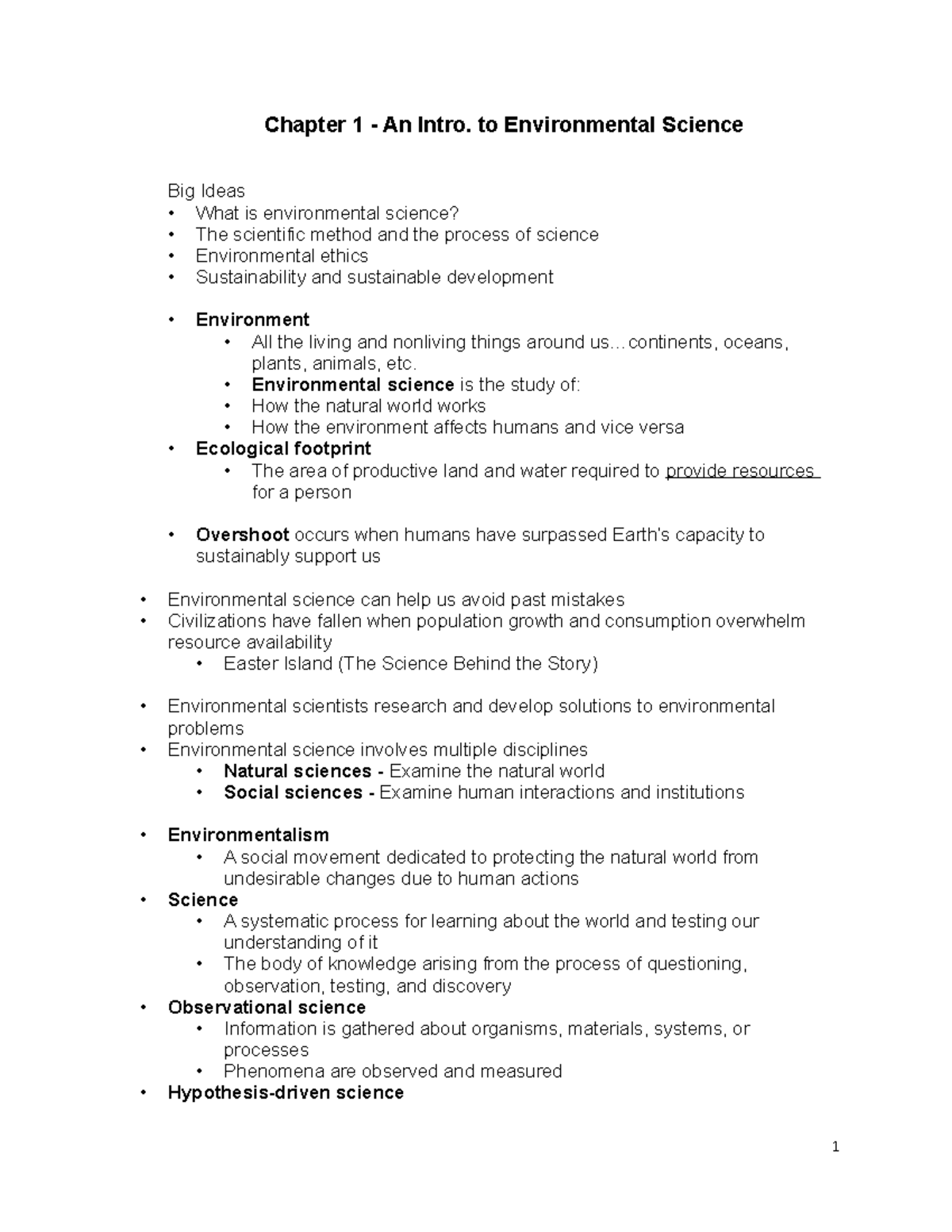 Chapter 1 - An intro to Enviromental Science - Chapter 1 - An Intro. to ...