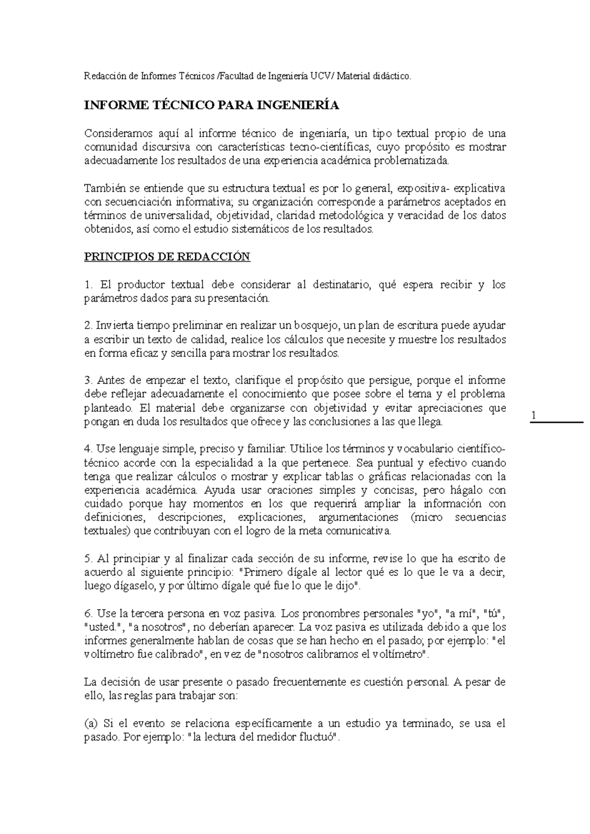 Guia Para La Redacción De Un Informe Técnico Para Ingeniería 1