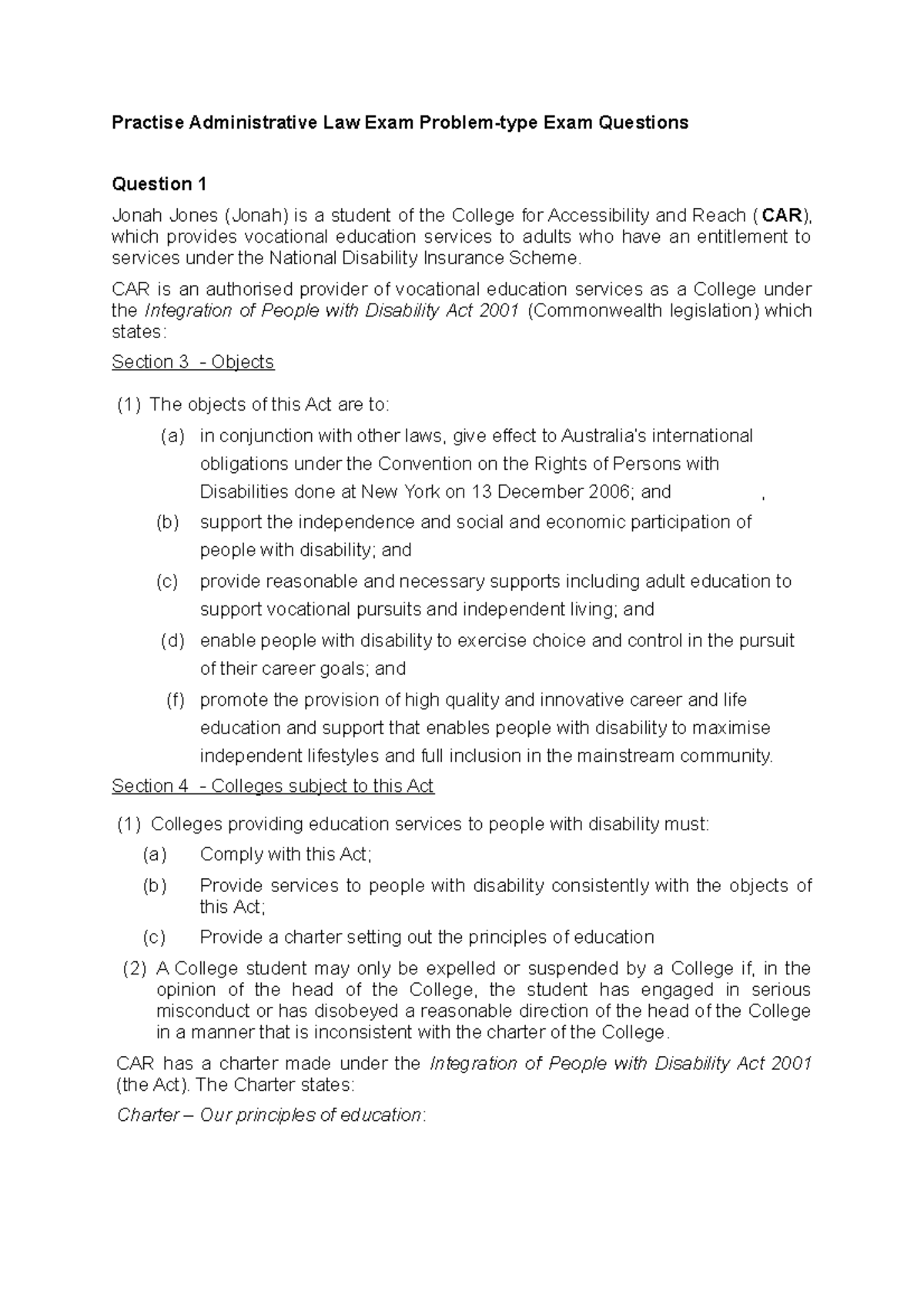 Practise Administrative Law Exam Problem - CAR is an authorised ...