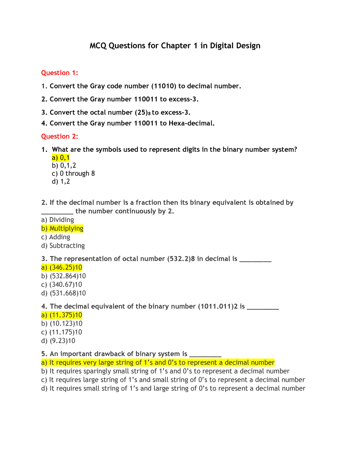 Mcqs Chapter 1 Multiple Choice Questions For Digital Systems And Binary Numbers Studocu