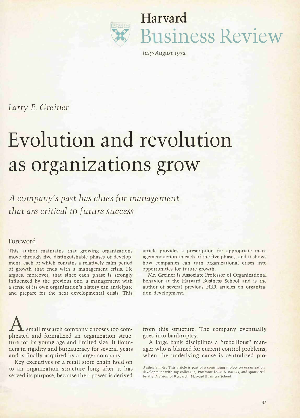 Evolution And Revolution Greiner-1972 (Leadership) - Harvard B S1ness ...