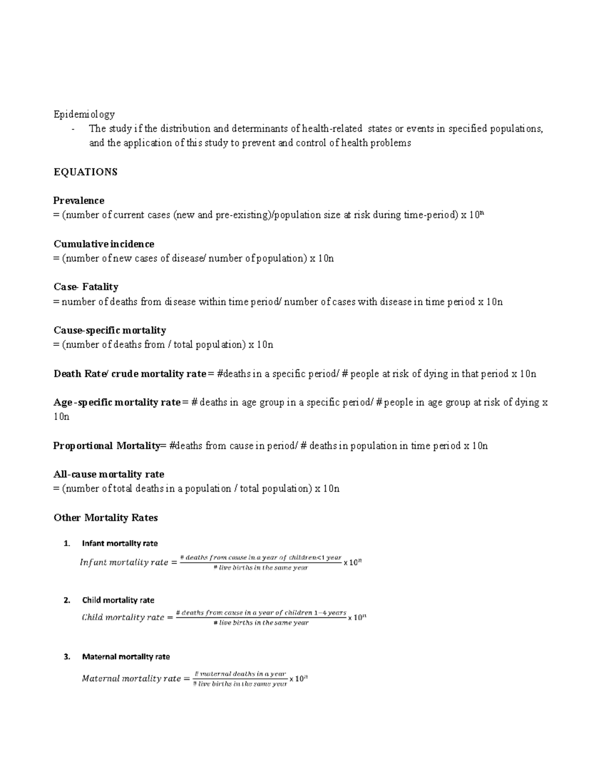 Hltc 27 notes - equation sheet and studies - Epidemiology - The study ...