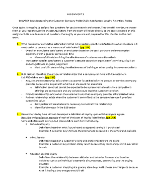 CRM-Assignment 7 - Assignment/Lecture notes - ASSIGNMENT 7 CHAPTER 7 ...
