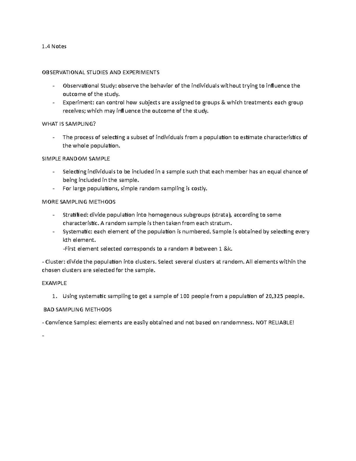 1.4 notes - Professor Bobga - 1 Notes OBSERVATIONAL STUDIES AND ...