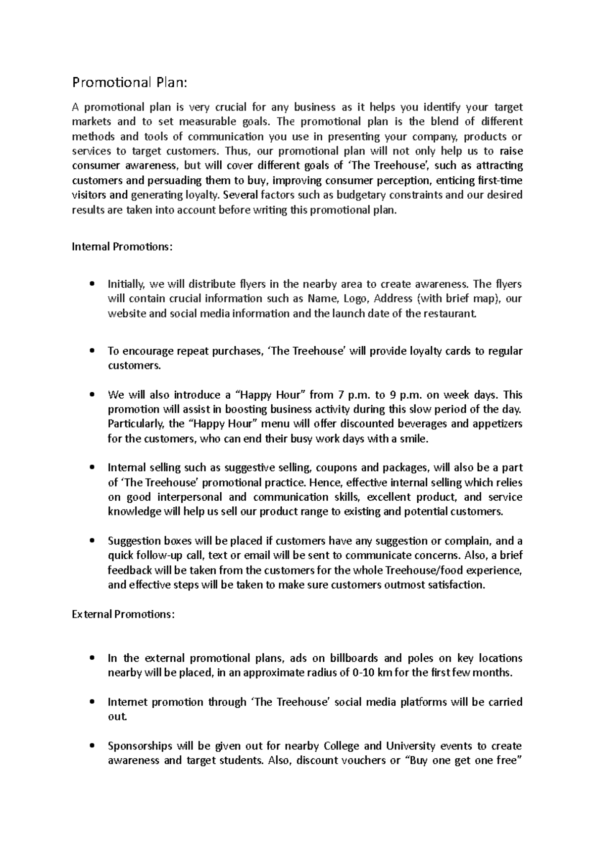 Promotional Plan - for the third year - Promotional Plan: A promotional ...