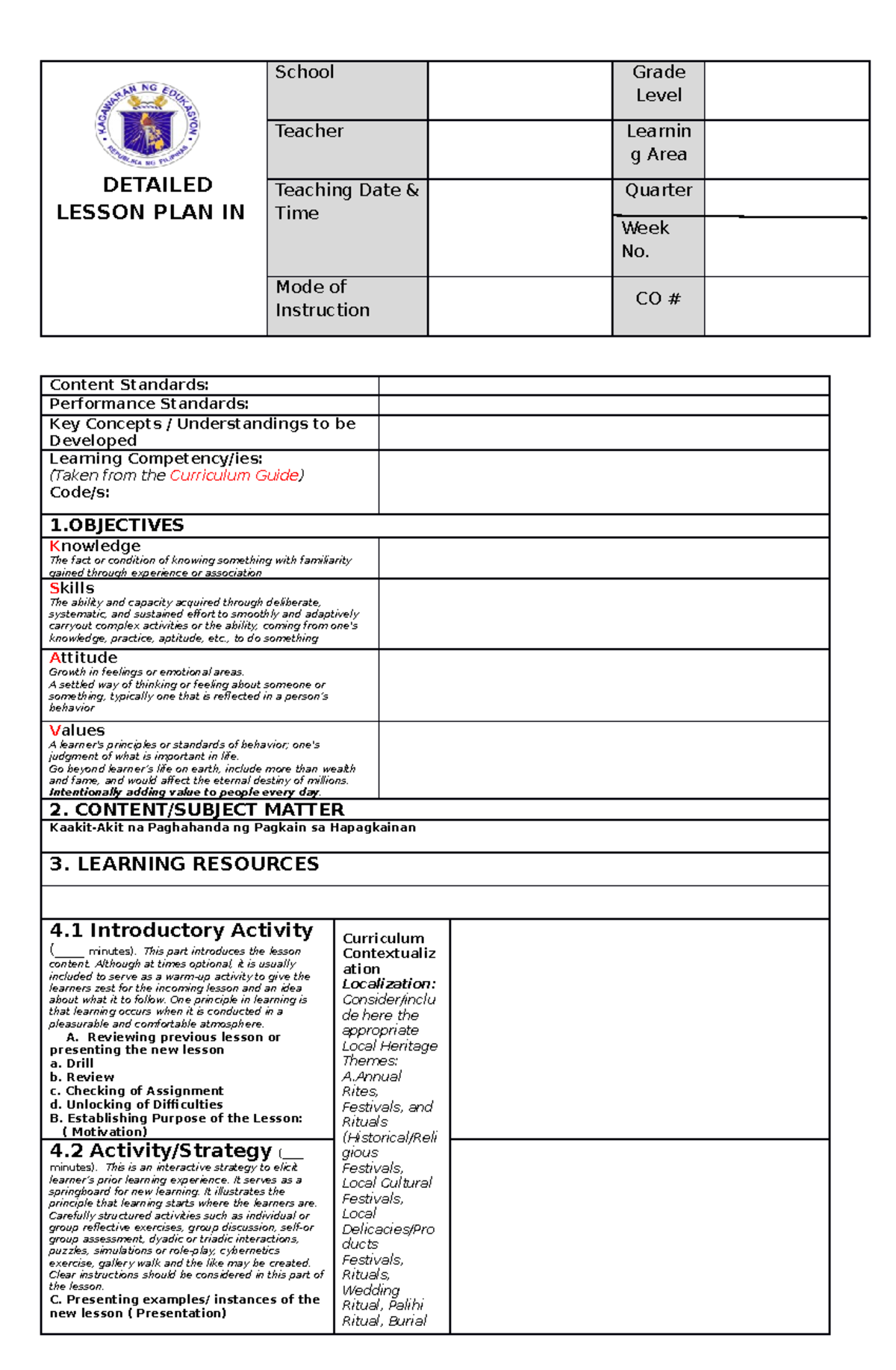 Lesson Plan For Deped