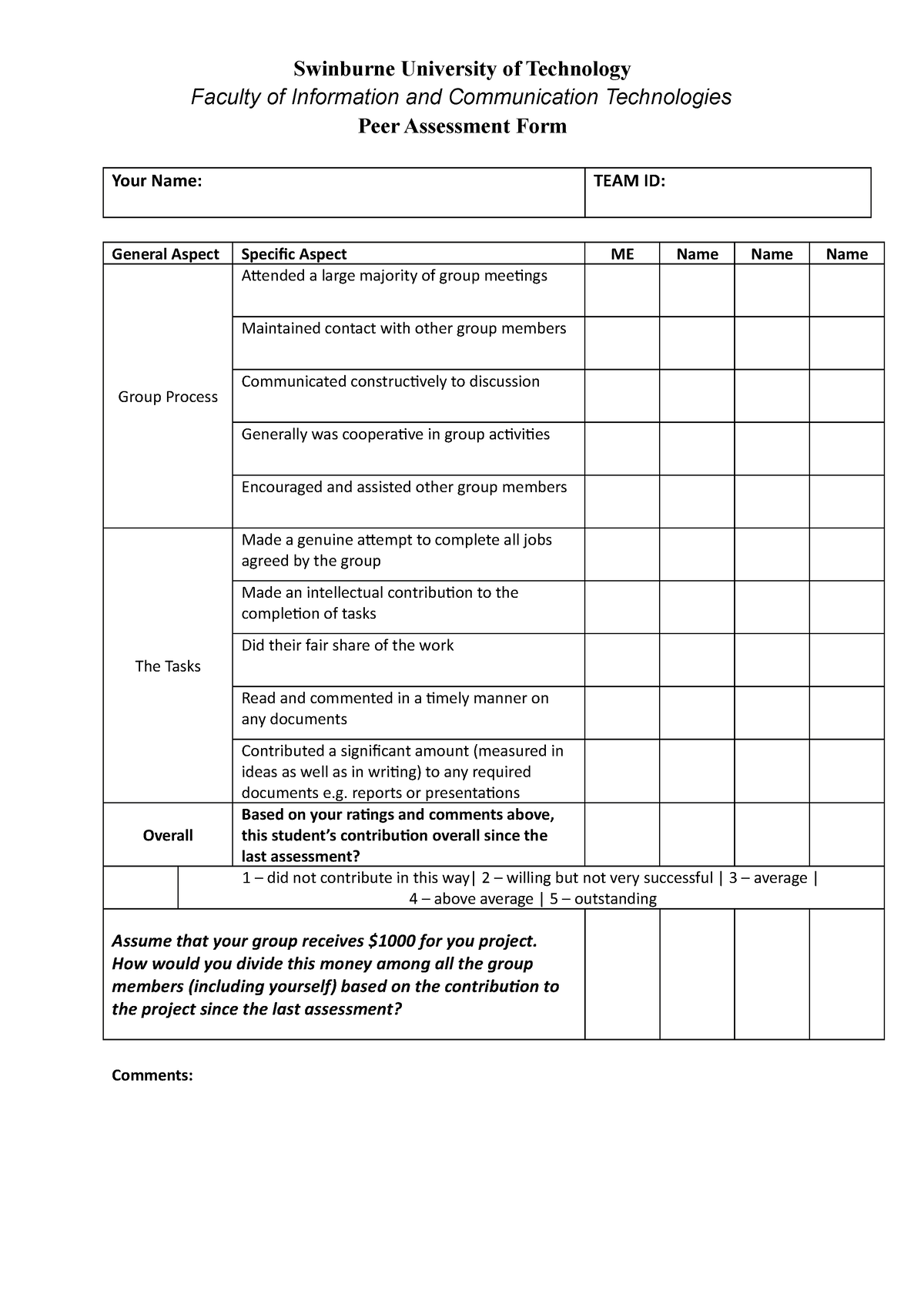 Peer assessment form-1 - Swinburne University of Technology Faculty of ...