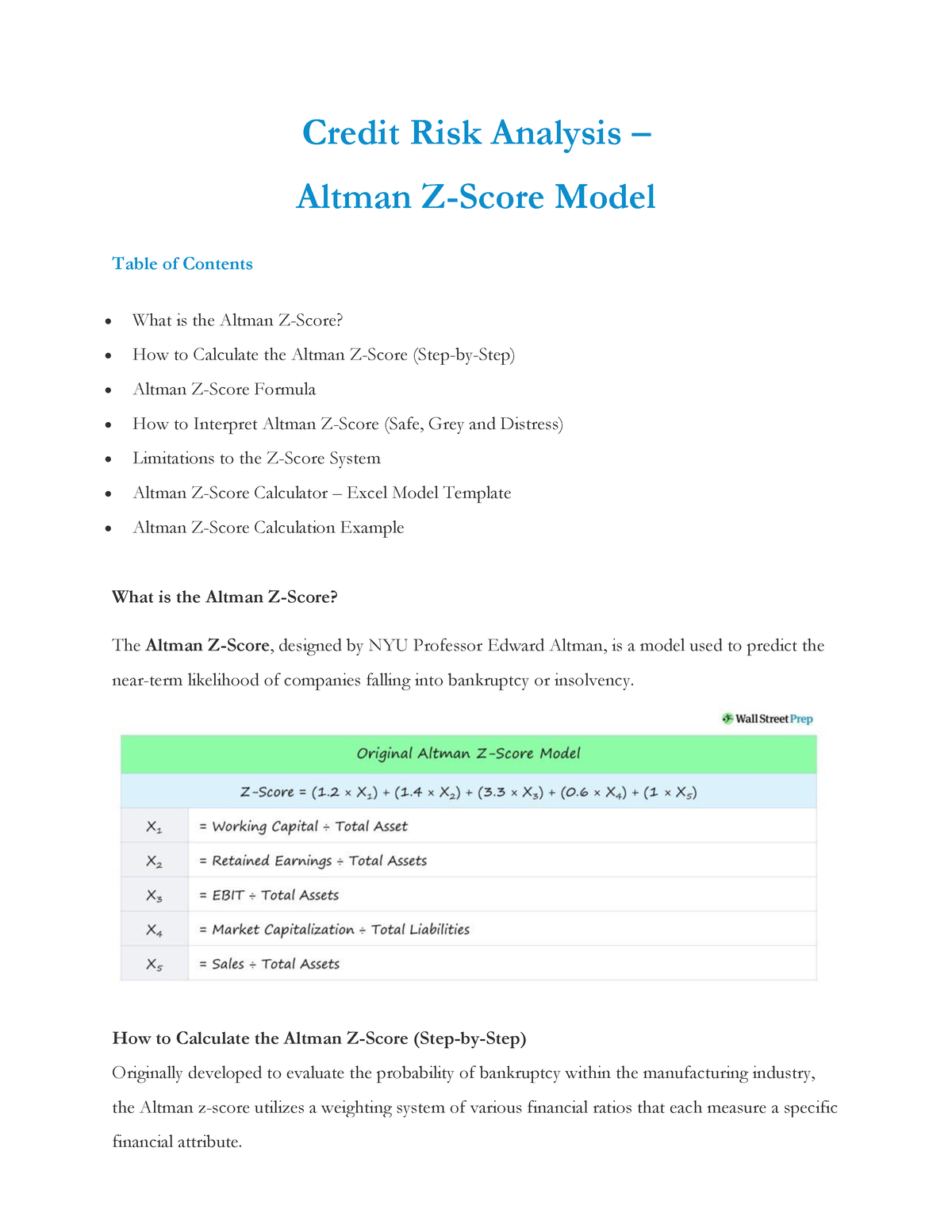 Altman Z Score Model - Reading - Credit Risk Analysis – Altman Z