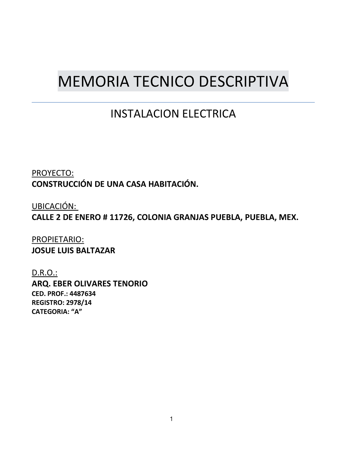 2.- Memoria Tecnico- Descriptiva- Electrica - PROYECTO: CONSTRUCCI”N DE ...