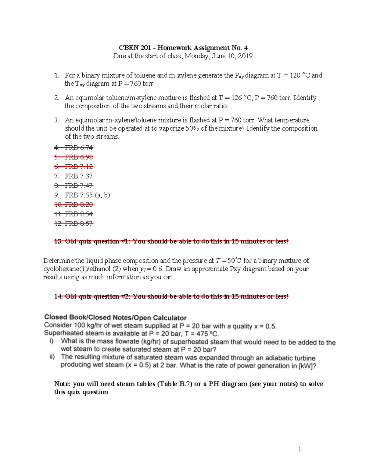 HW 4 Material and Energy Balances (MEB) homework assignment from summer 1 2019 1 CBEN 201