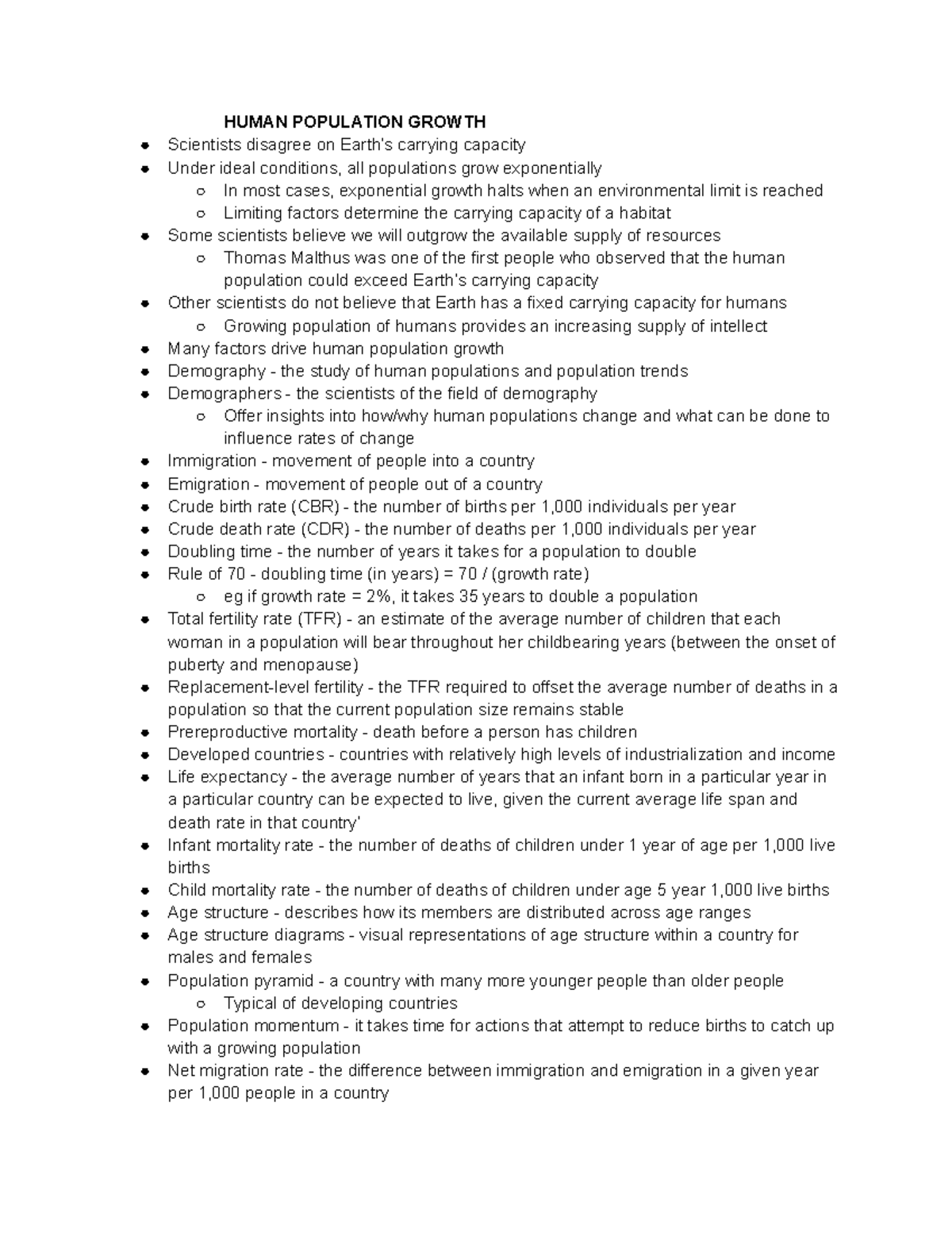NRE1000 CH5 - Lecture notes ch5 - HUMAN POPULATION GROWTH Scientists ...