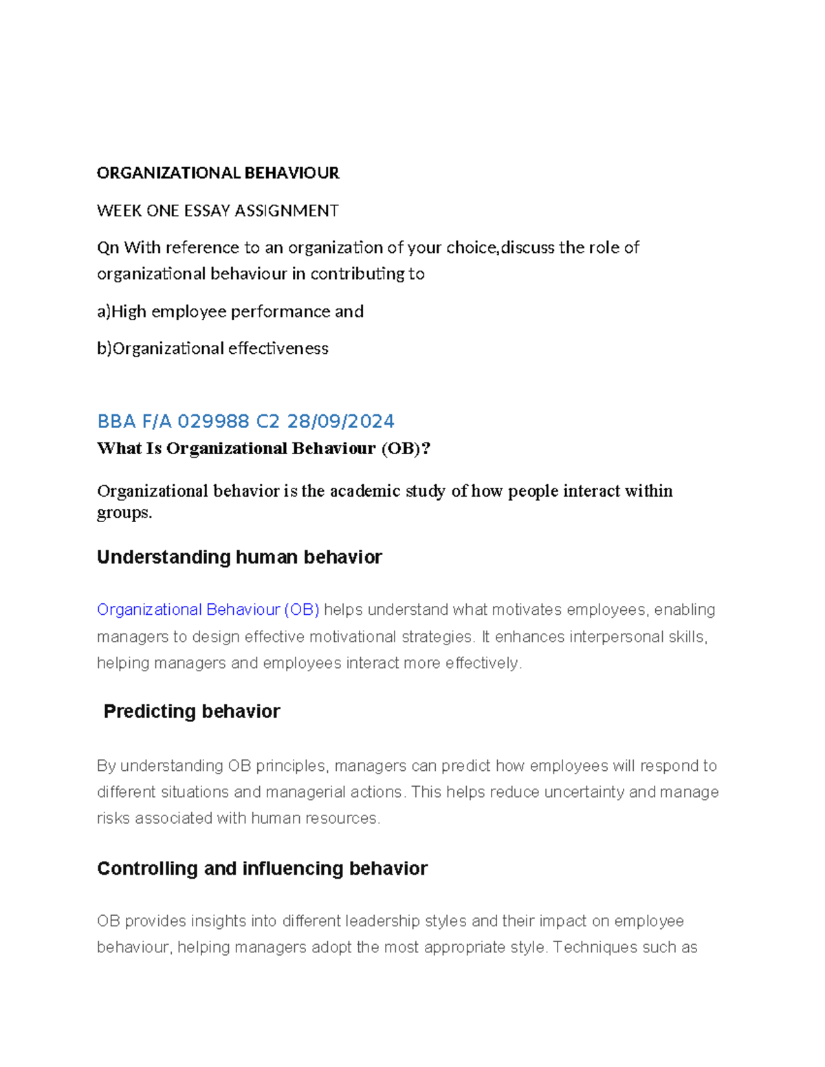 Organizational behaviour - Understanding human behavior Organizational ...