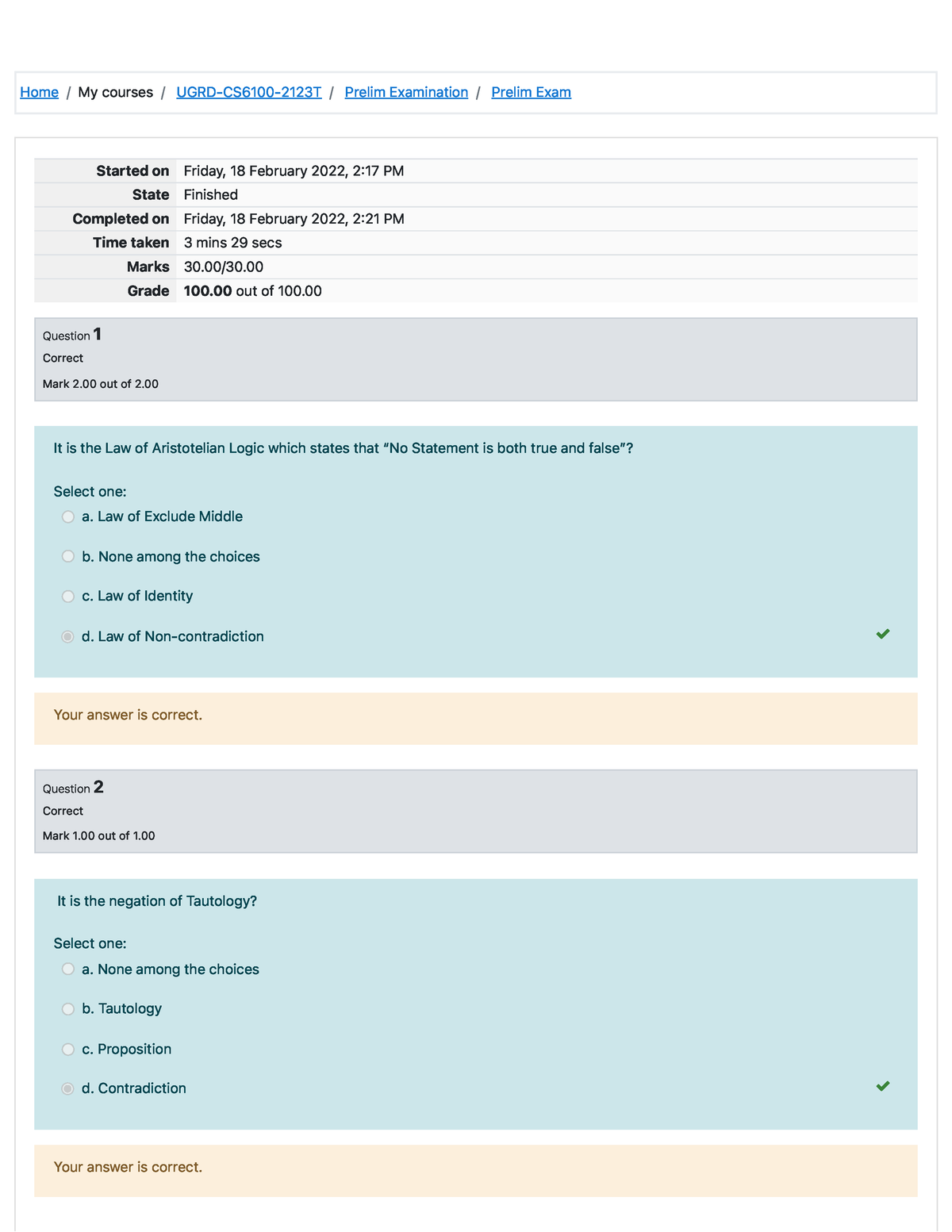 Prelim Exam Attempt Review - Home / My Courses / UGRD-CS6100-2123T ...