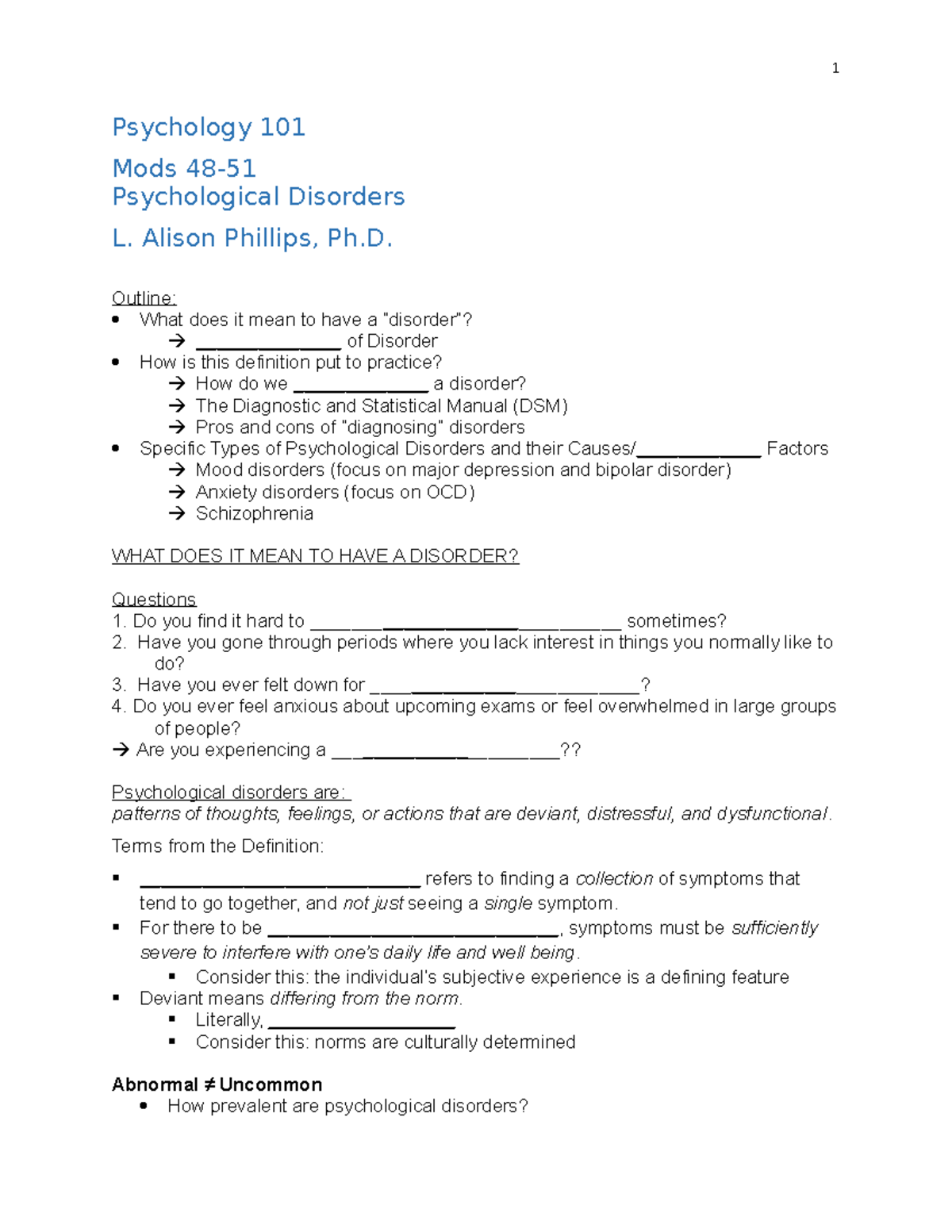Psychology 101 - Psychological Disorders - Psychology 101 Mods 48 ...