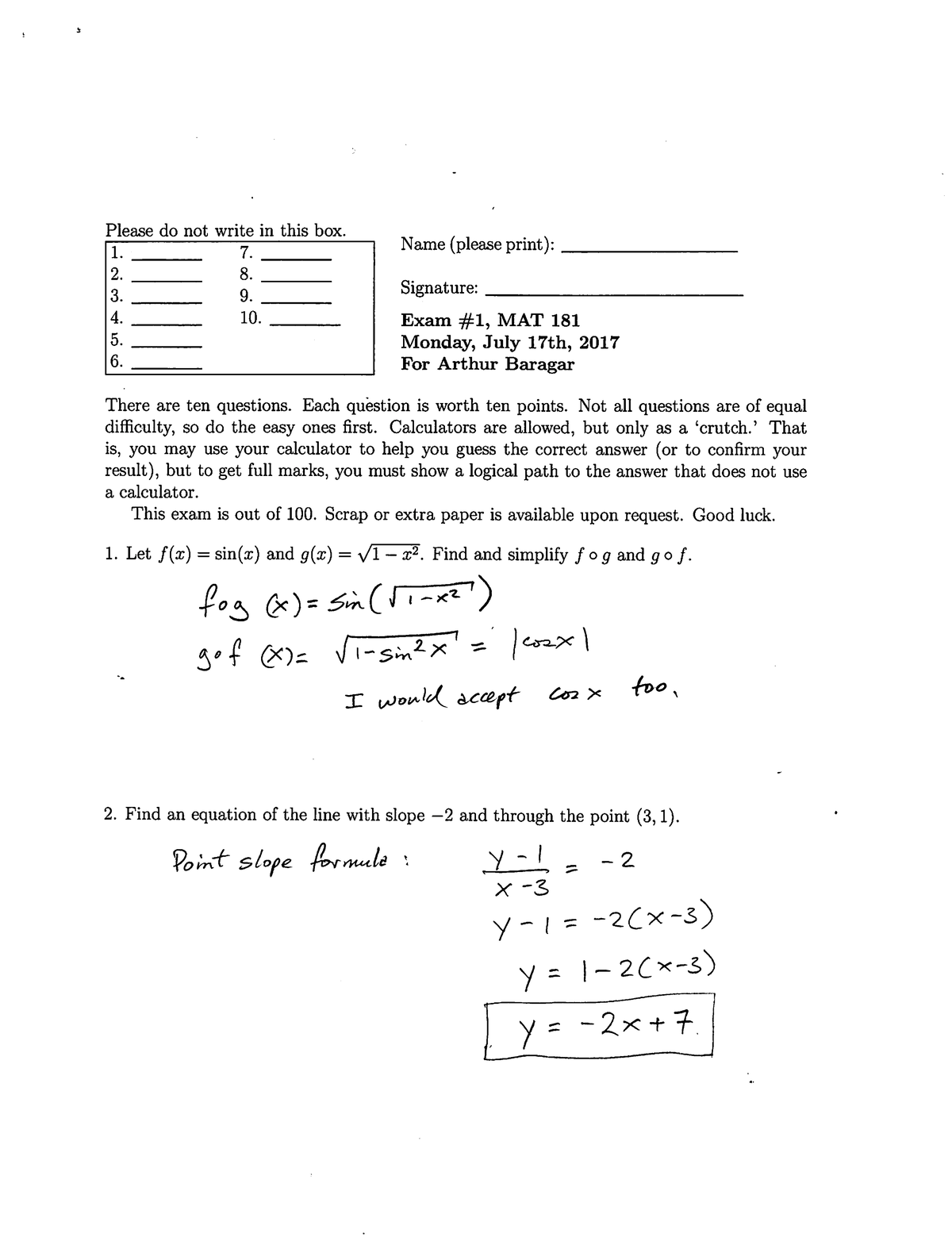 Practice Exam 1 - Solutions - MATH 181 - Studocu