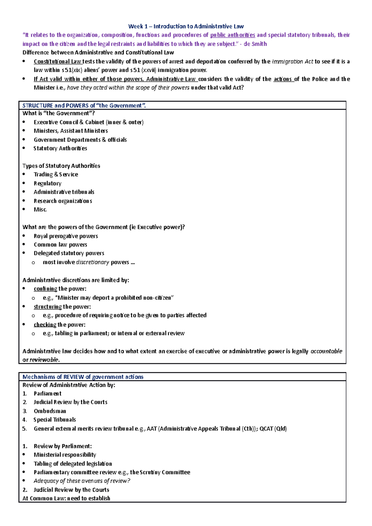 Admin Law Tempalte - Lecture notes 1-3 - Week 1 – Introduction to ...