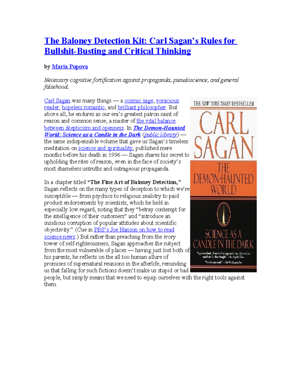 The Baloney Detection Kit Carl Sagan was many things — a cosmic sage