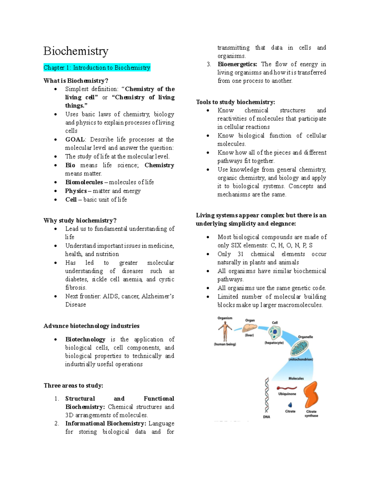 Biochemistry Biochem Biochemistry Chapter 1 Introduction to