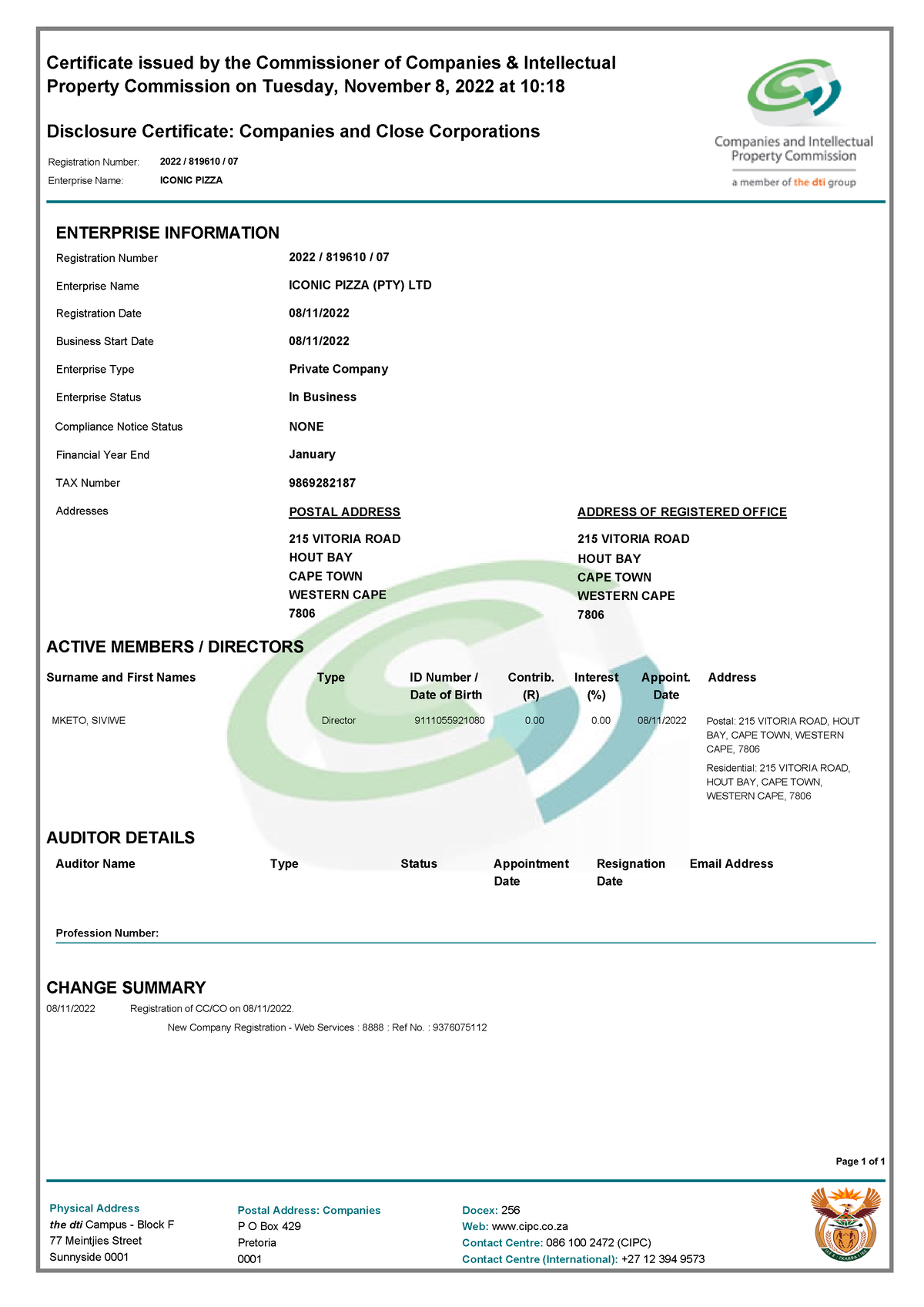 Company CIPC Cert Macroeconomics Certificate Issued By The 