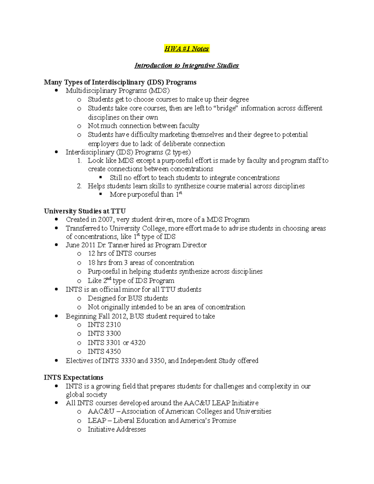 HWA - Prof. Sipra Nath Eko - HWA #1 Notes Introduction To Integrative ...