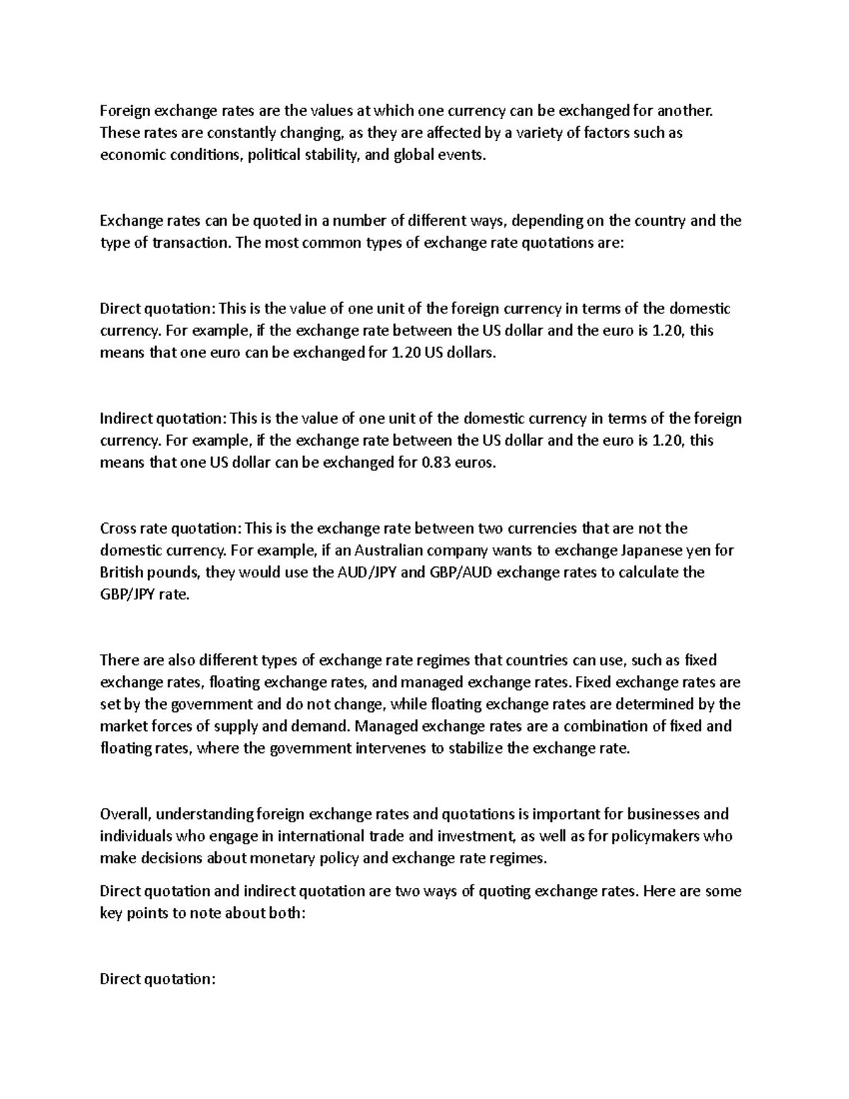 QR10 Notes on Foreign Exchange Rates and Quotations and on Direct and