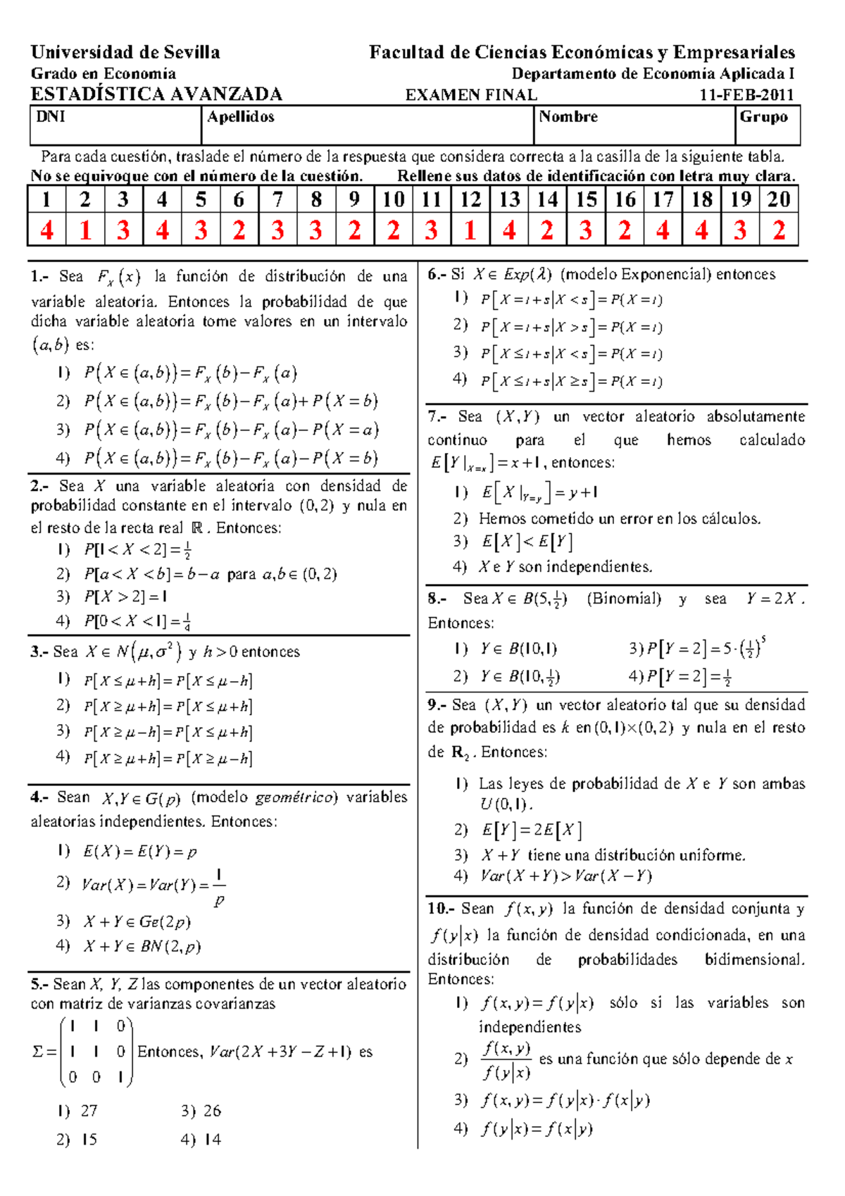 Examen 11 Febrero 11 Preguntas Y Respuestas Examen Final Universidad De Sevilla Facultad De Studocu