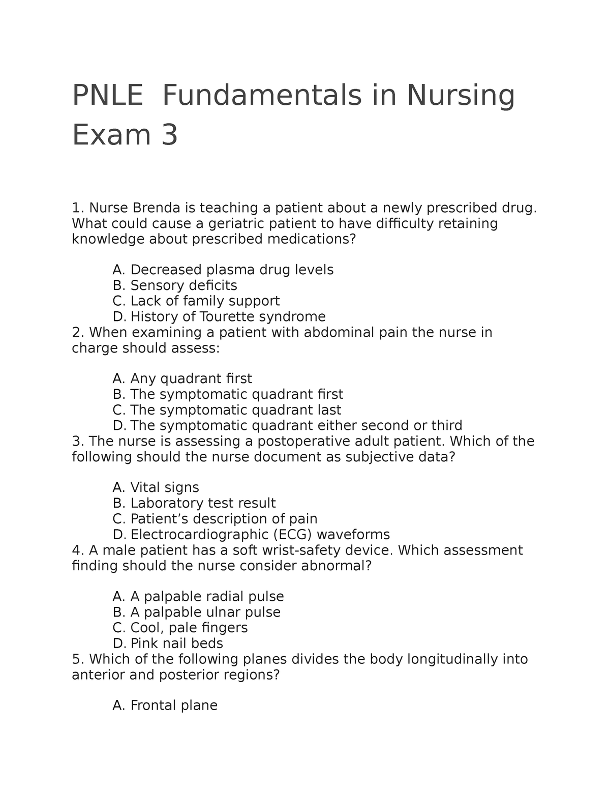 PNLE Fundamentals In Nursing Exam 3 - PNLE Fundamentals In Nursing Exam ...